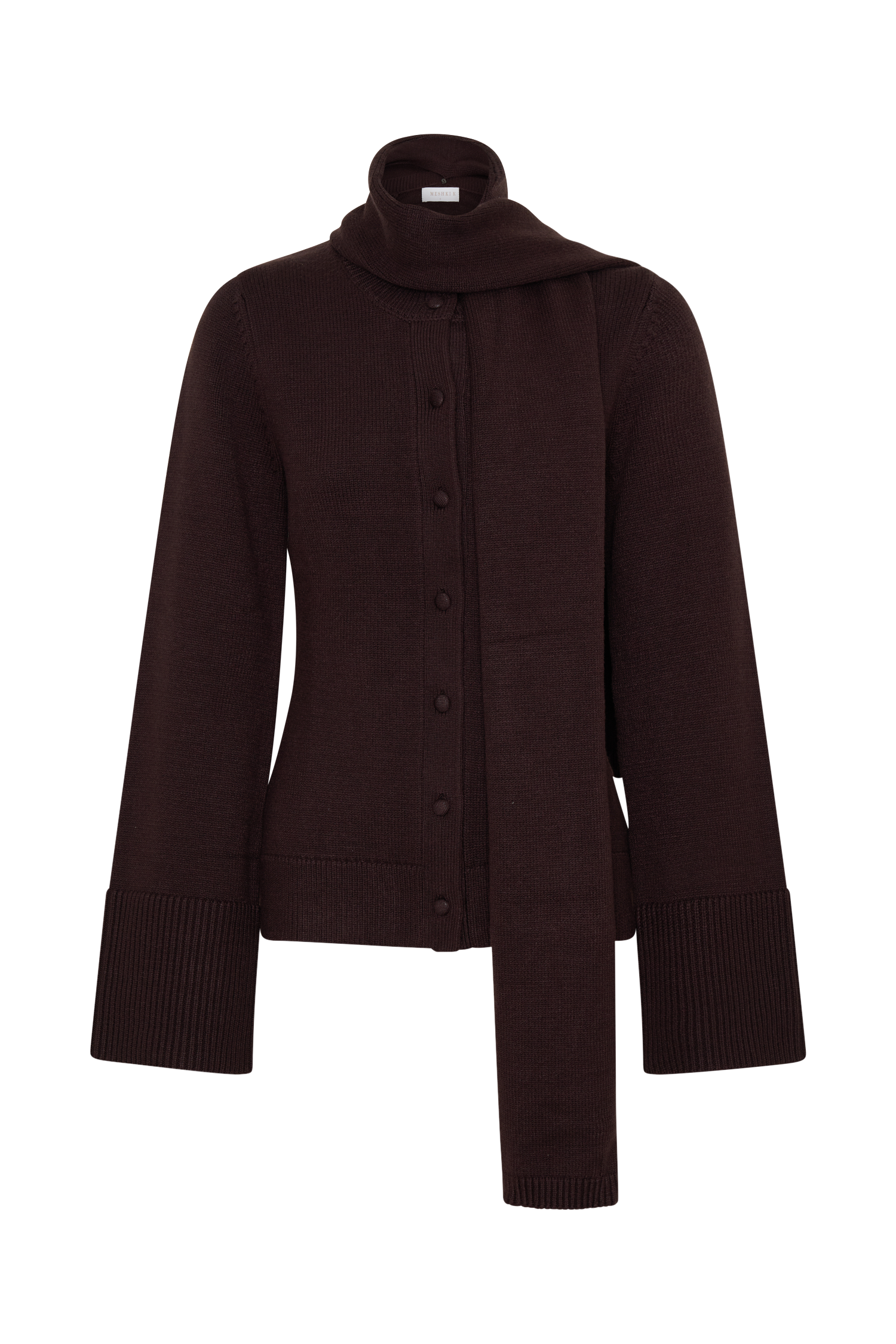 Lara Knit Cardigan With Scarf - Chocolate
