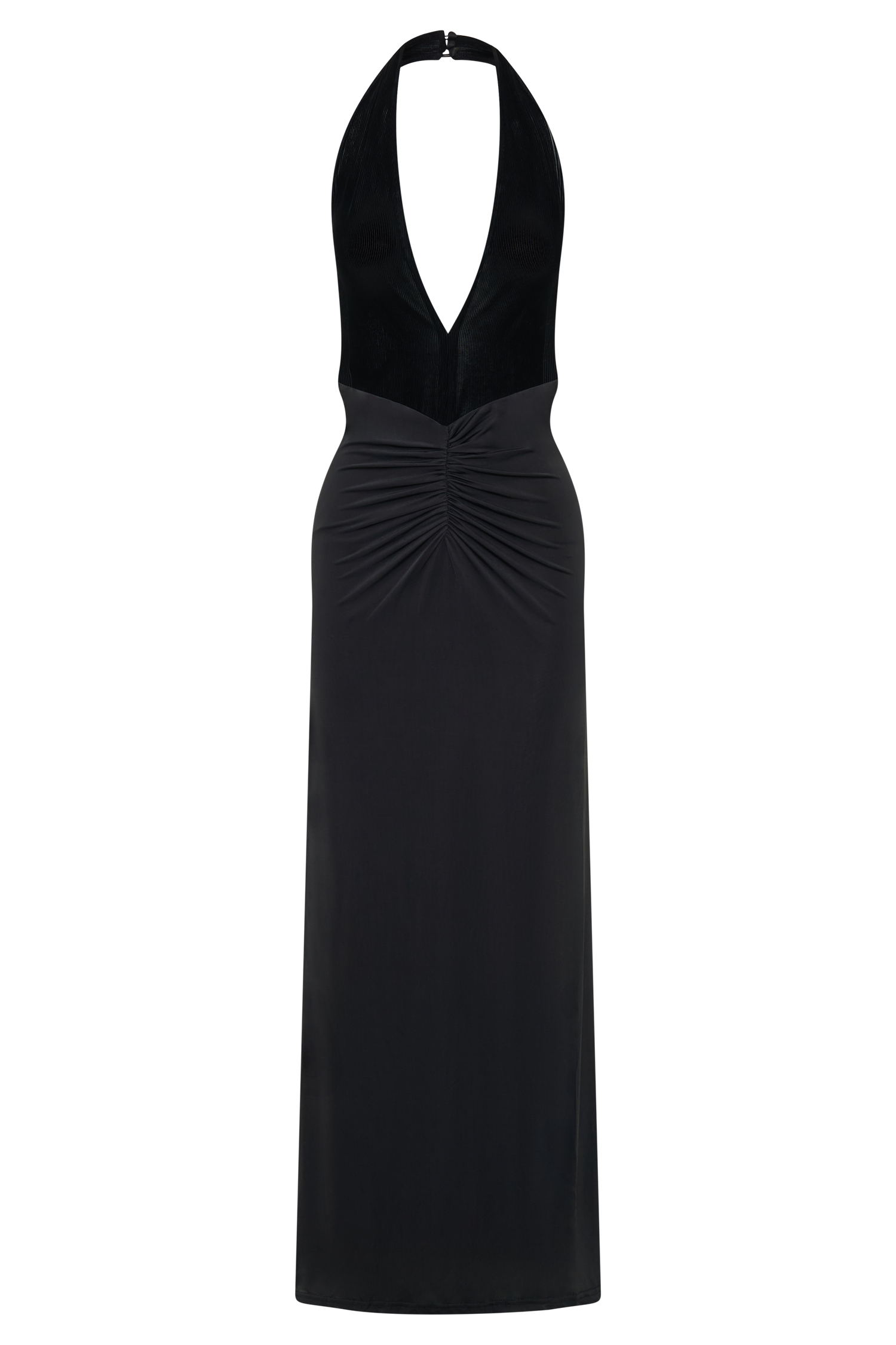Lien Mesh Velvet Plunge Midi Dress - Black