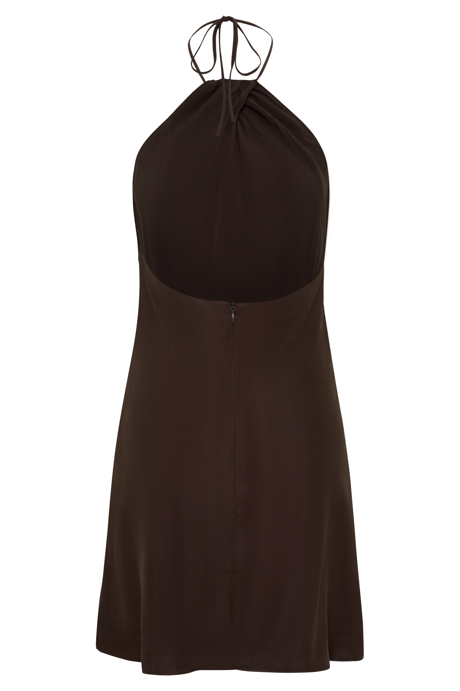 Maggie Cupro Halter Mini Dress - Dark Chocolate