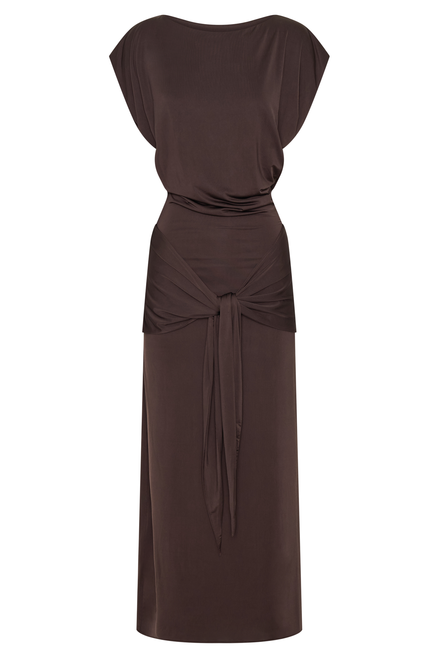 Maiara Shortsleeve Slinky Tie Maxi Dress - Chocolate