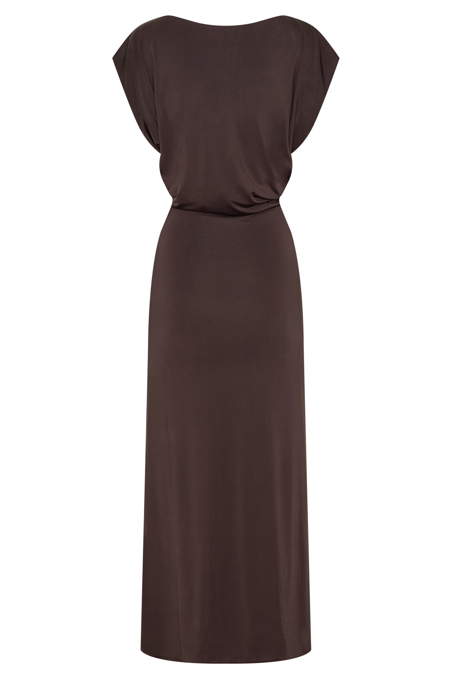 Maiara Shortsleeve Slinky Tie Maxi Dress - Chocolate