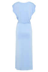 Maiara Shortsleeve Slinky Tie Maxi Dress - Sea Blue