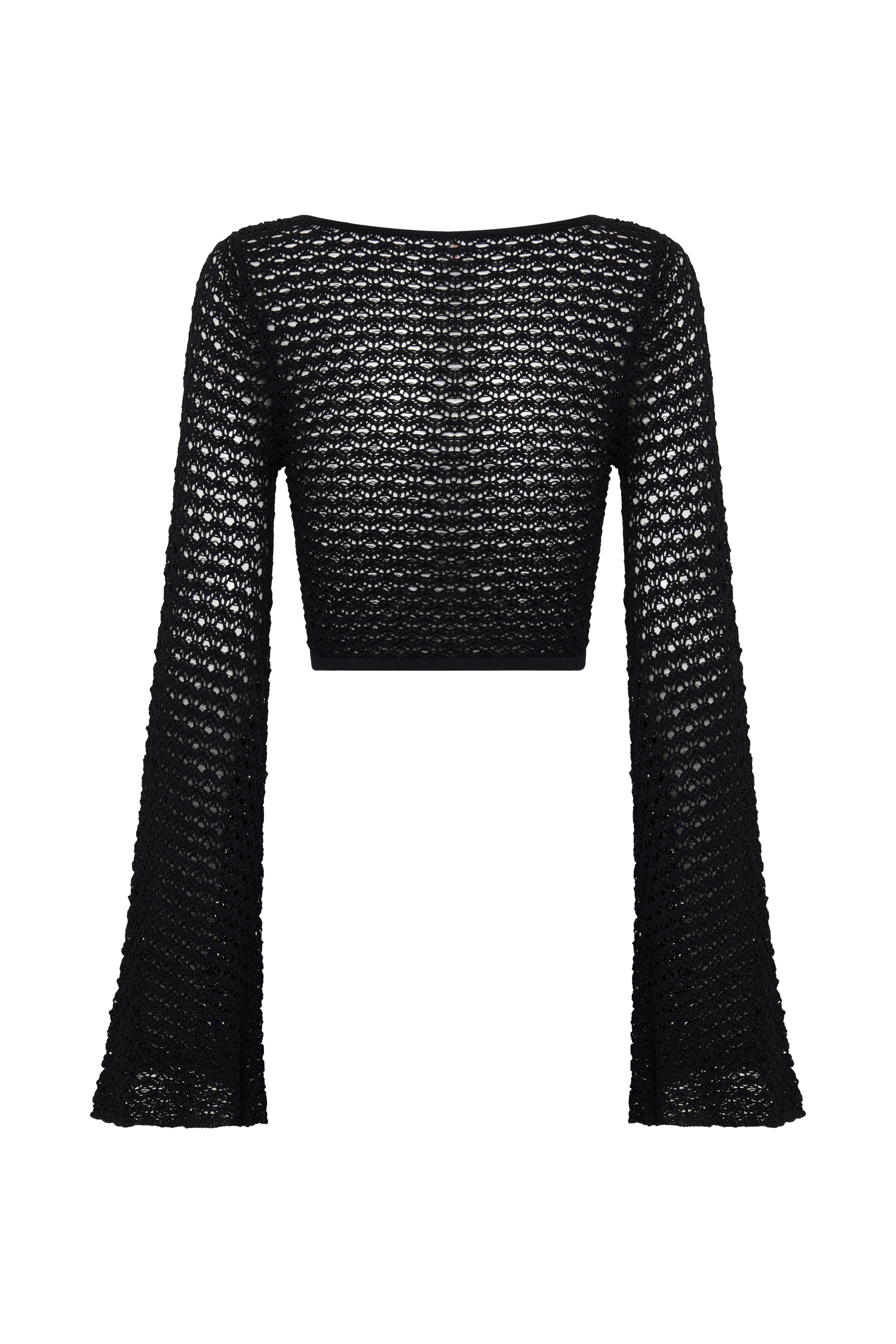Mania Crochet Long Sleeve Cropped Top - Black
