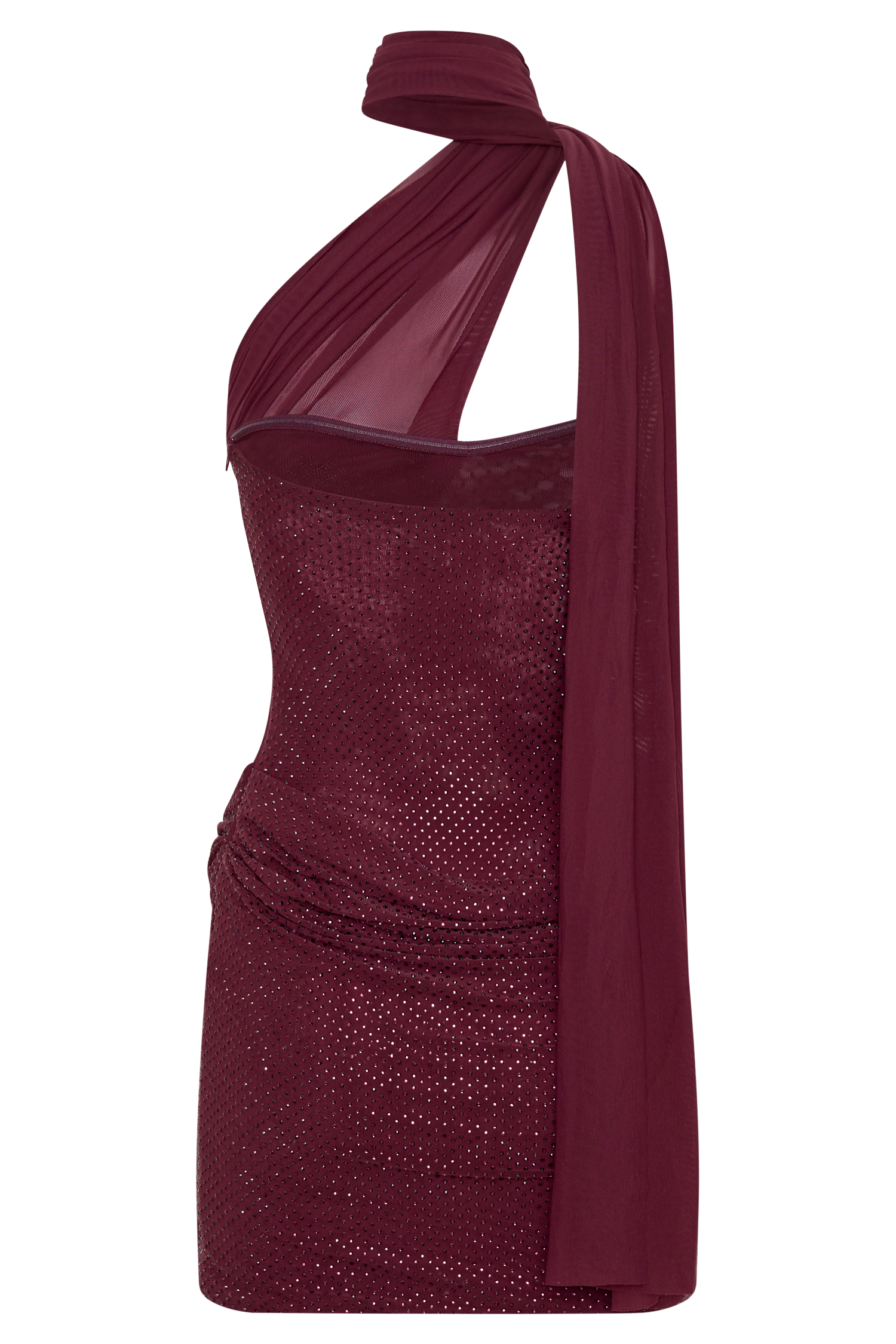 Mattea Diamante Mini Dress With Scarf - Plum