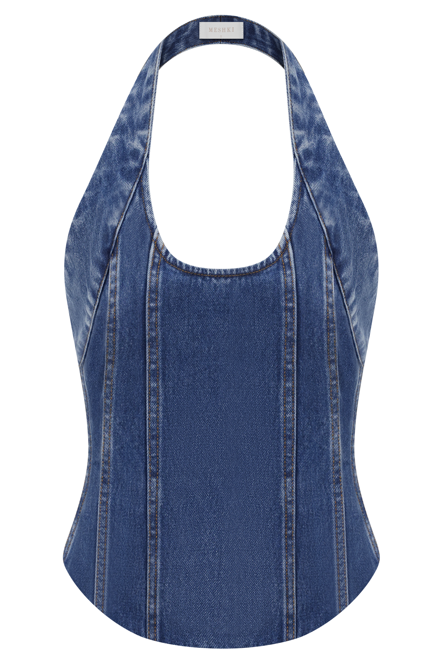 Meadow Denim Corset Halter Top - Dark Blue