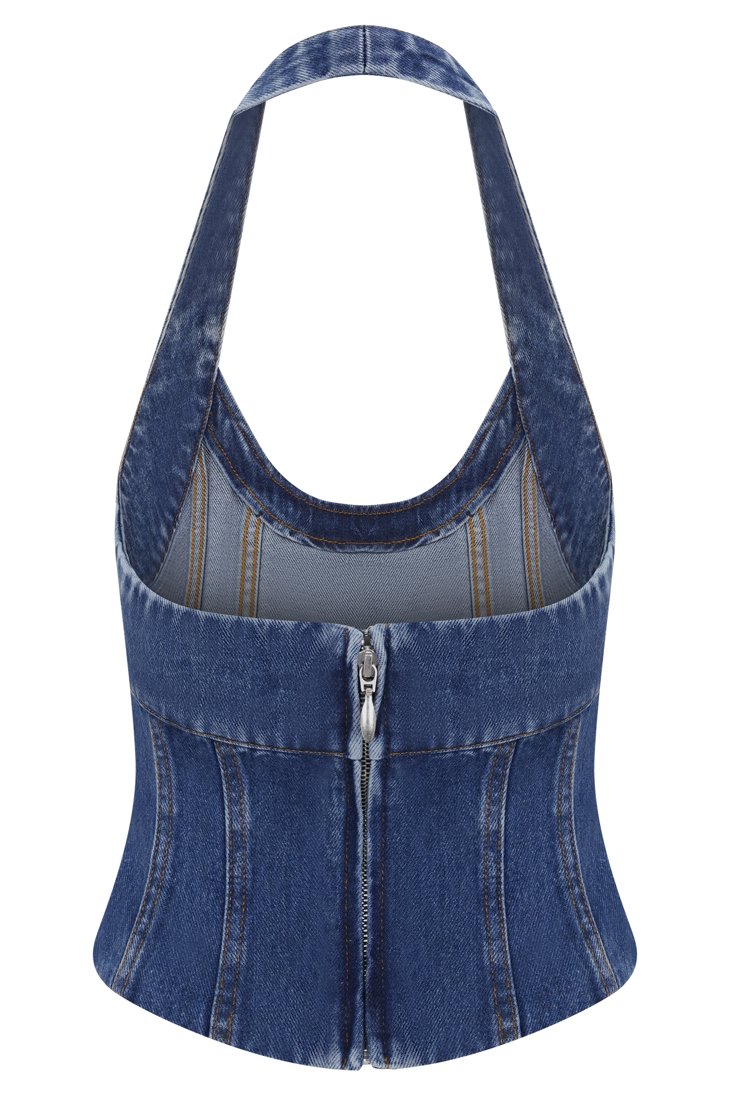 Meadow Denim Corset Halter Top - Dark Blue