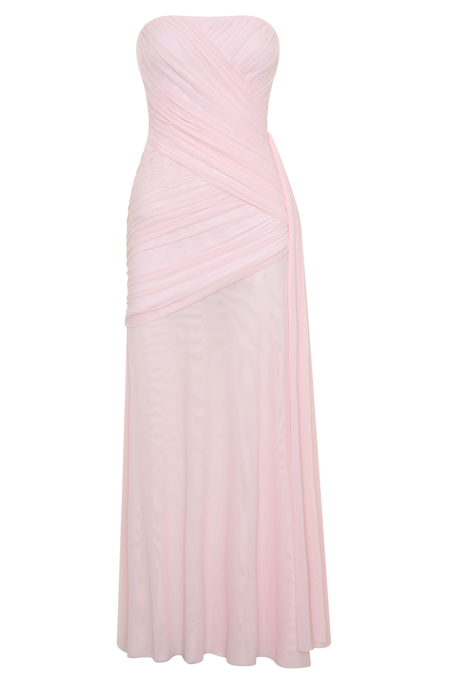Monet Strapless Ruched Mesh Maxi Dress - Ballet Pink