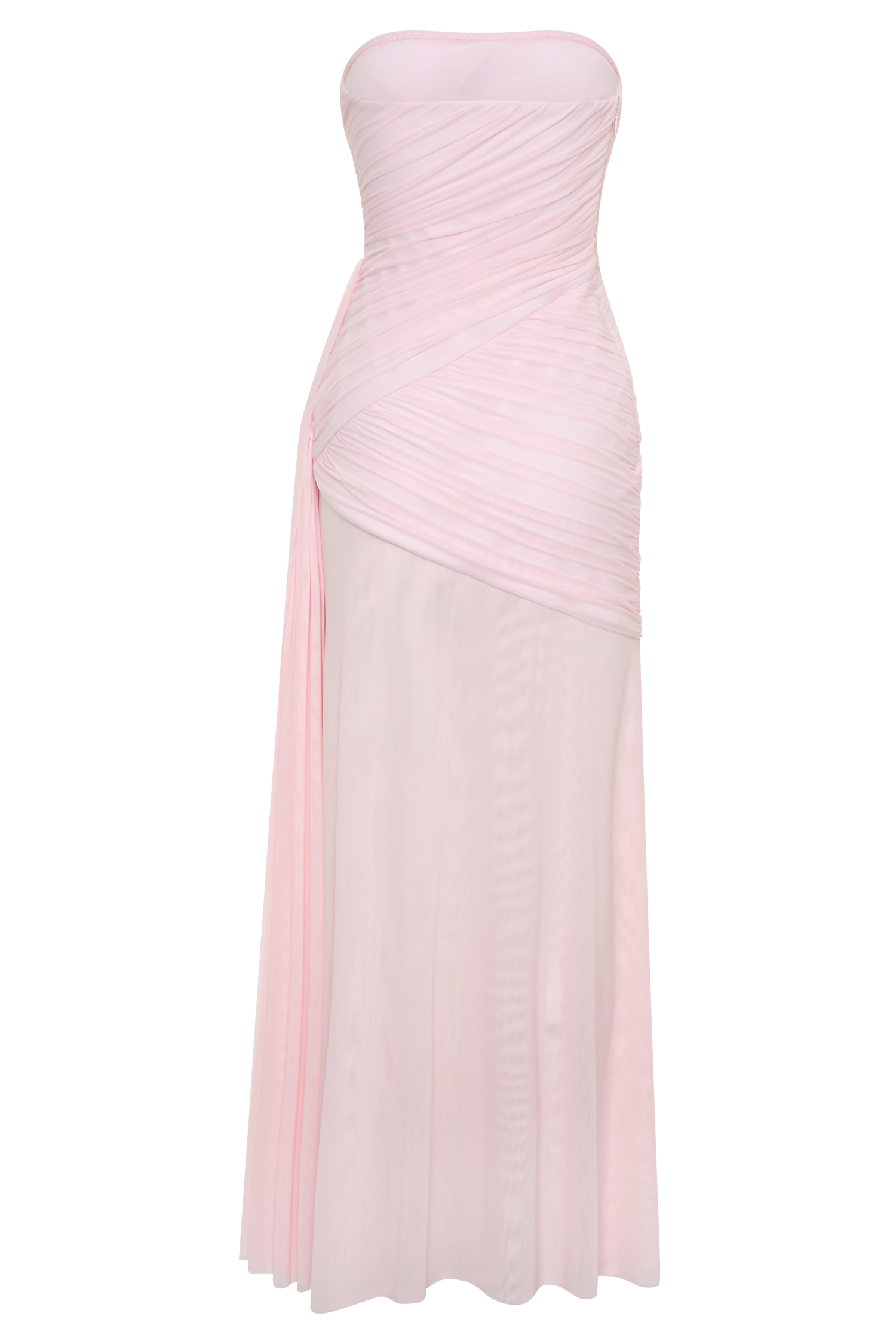 Monet Strapless Ruched Mesh Maxi Dress - Ballet Pink