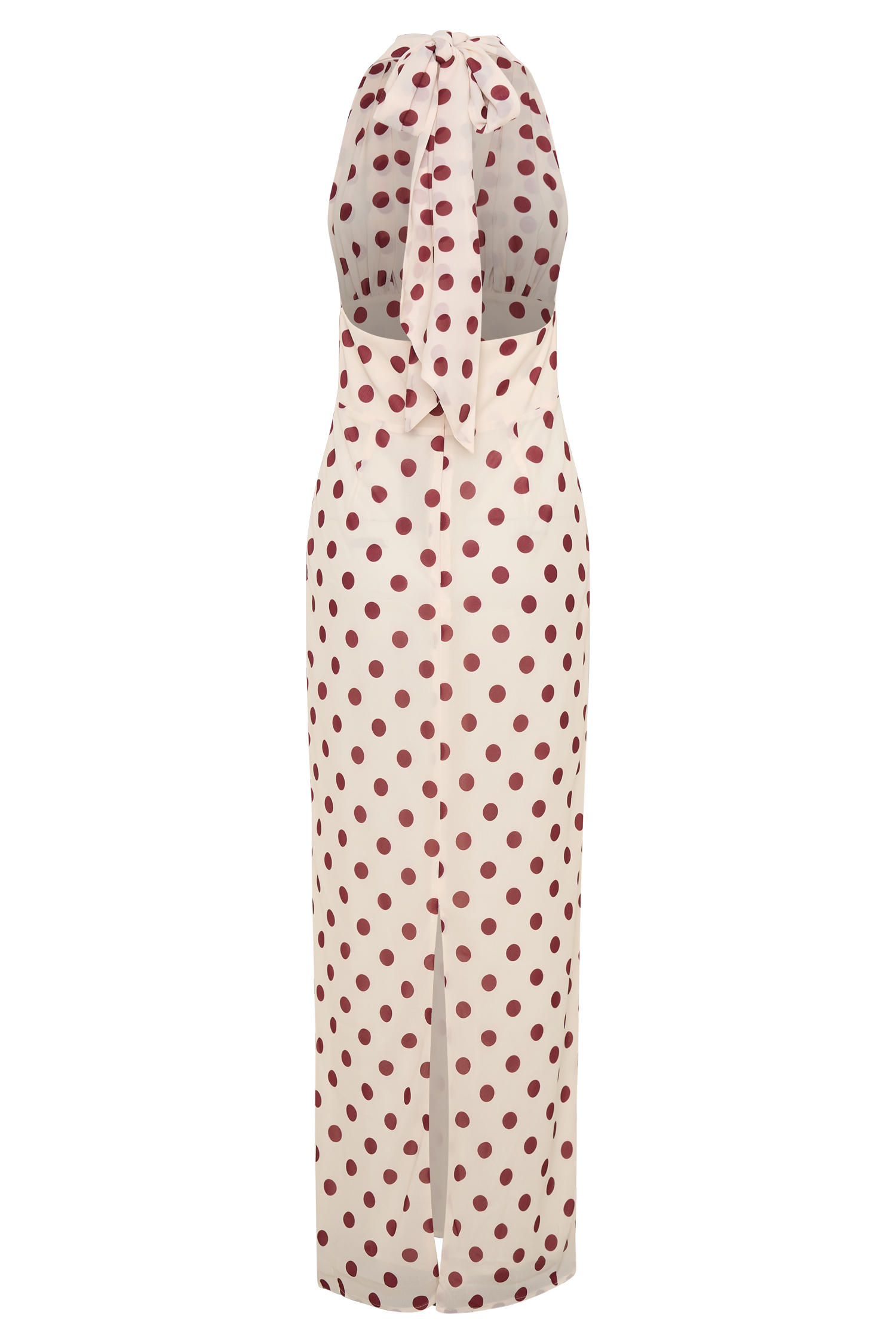 Nadine Halter Chiffon Maxi Dress - Ivory/Merlot Polka Dot