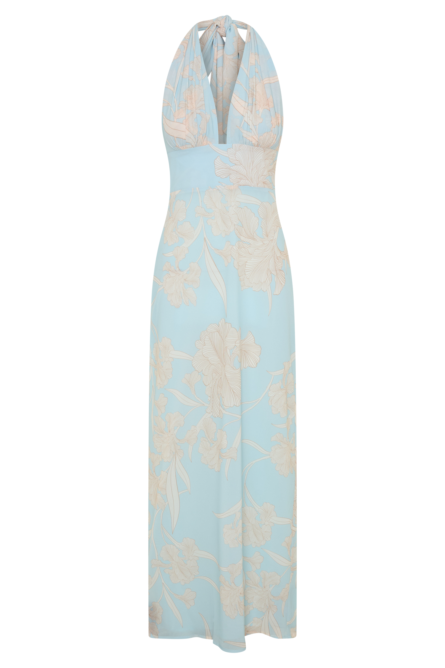 Nadine Halter Scarf Chiffon Maxi Dress - Blue Floral Print