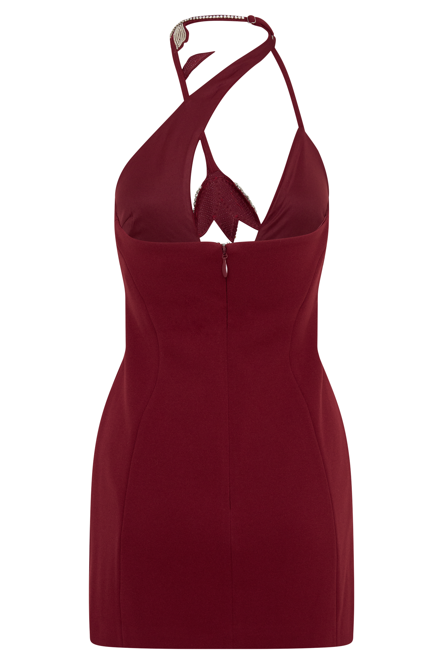 Nathalie Halter Neck Floral Mini Dress - Merlot