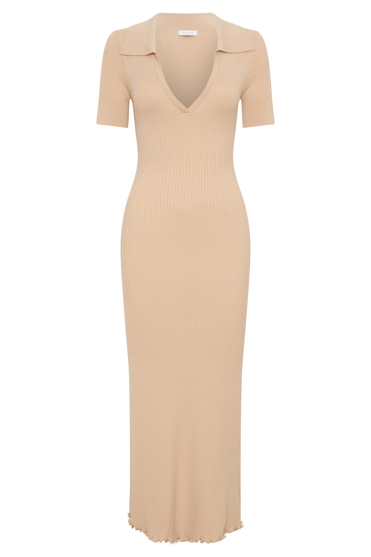 Nichelle Short Sleeve Collared Knit Midi Dress - Natural