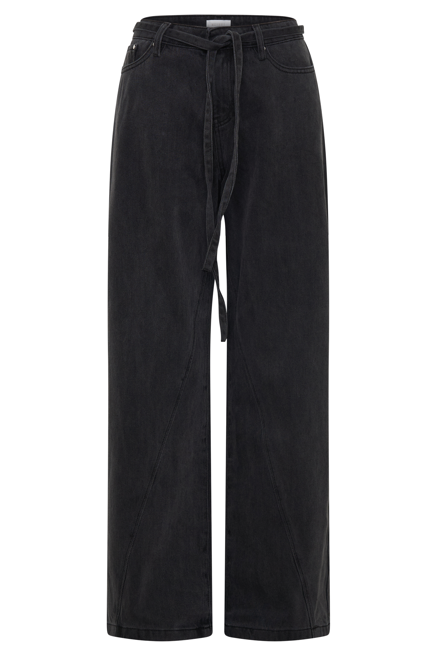 Perrie Mid Rise Straight Leg Tie Jeans - Washed Black