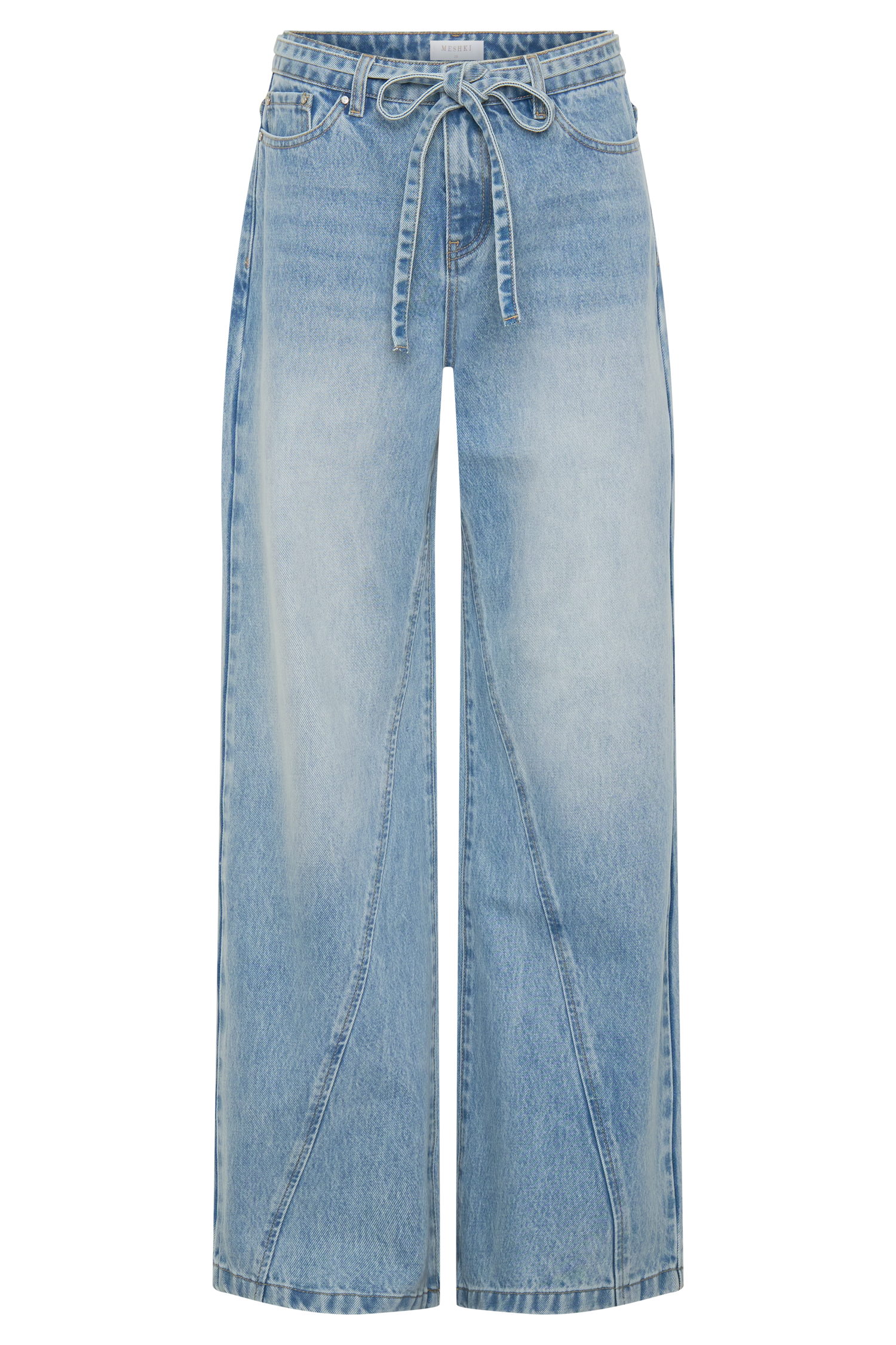 Perrie Mid Rise Straight Leg Tie Jeans - Washed Light Blue