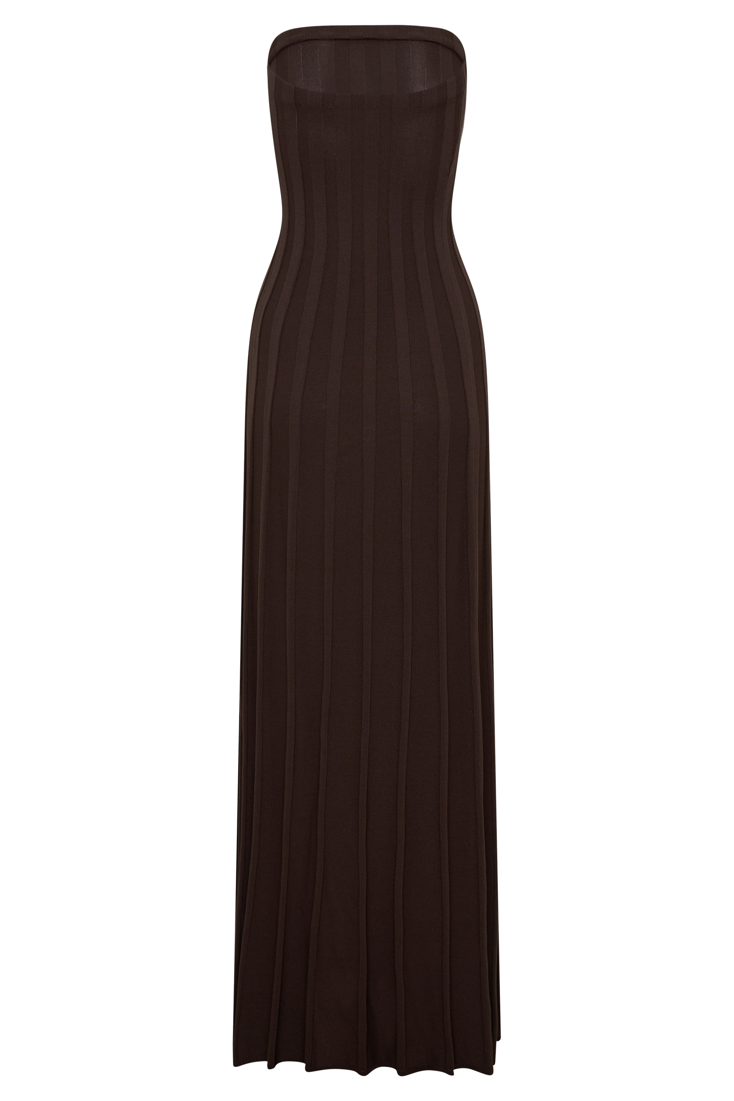 Pia Ribbed Strapless Maxi Dress - Chocolate