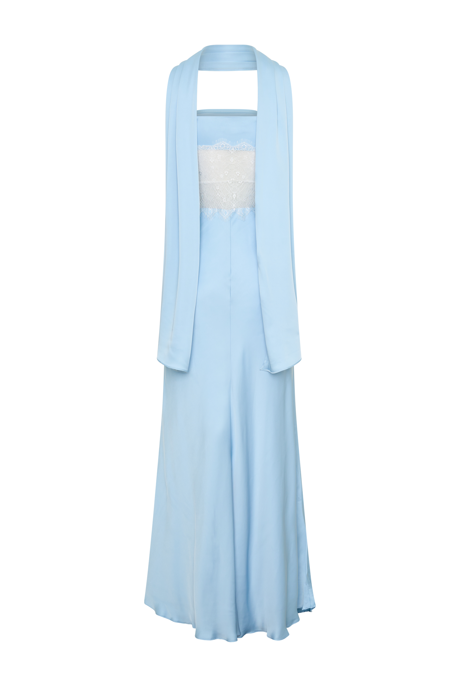 Pilar Strapless Satin And Lace Maxi Dress - Cornflower Blue