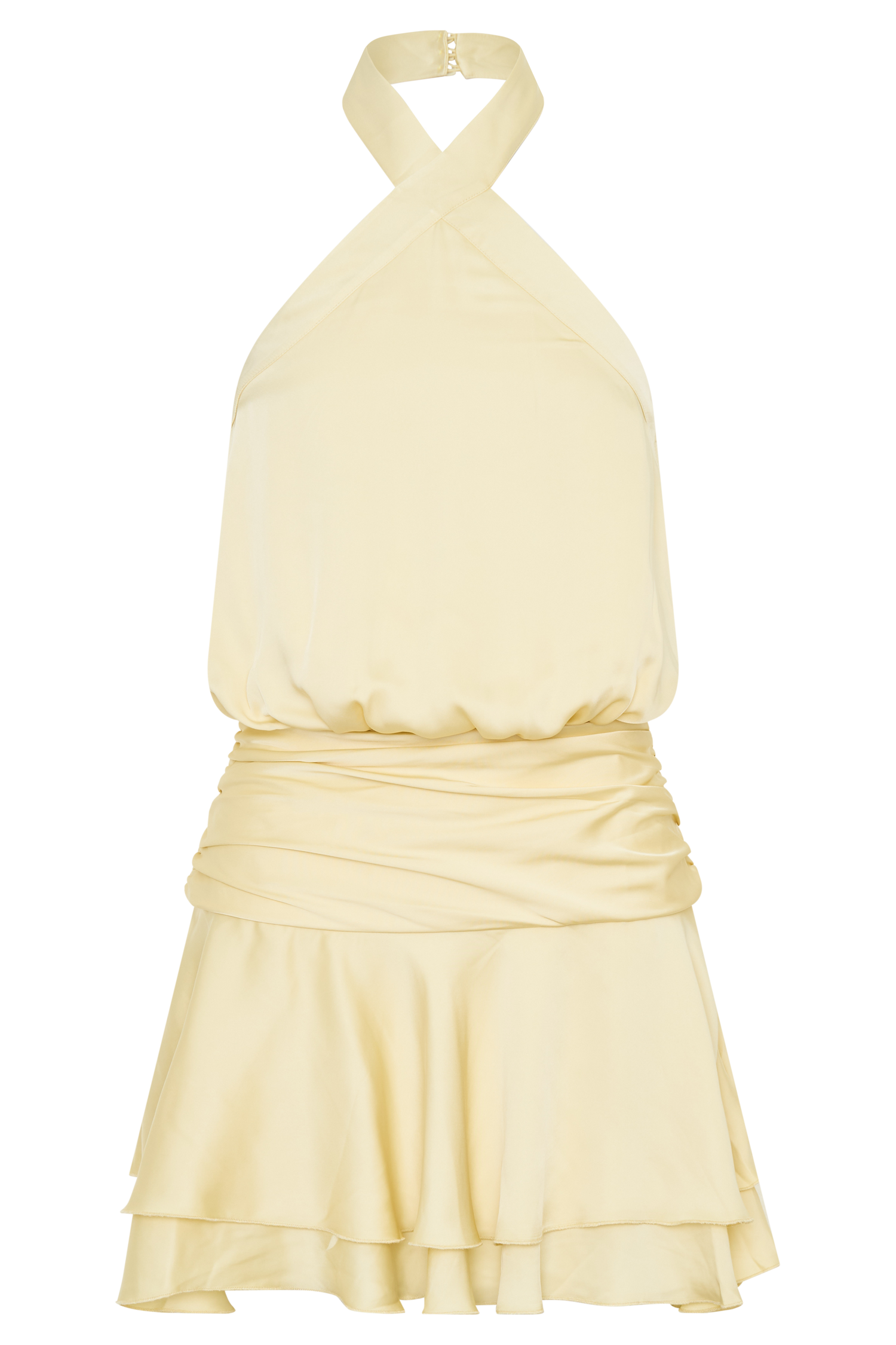 Poppy Satin Halter Mini Dress - Lemon