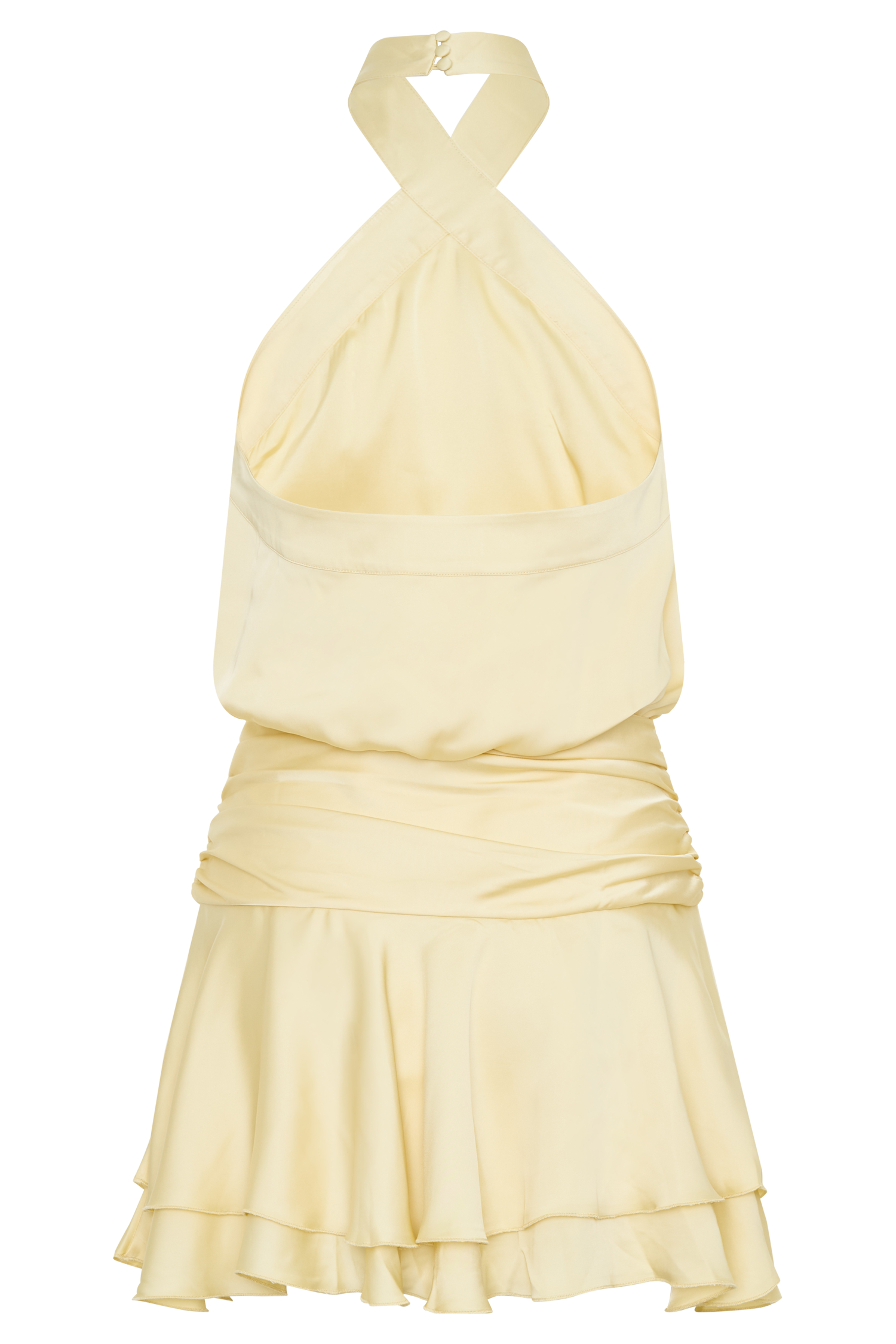 Poppy Satin Halter Mini Dress - Lemon
