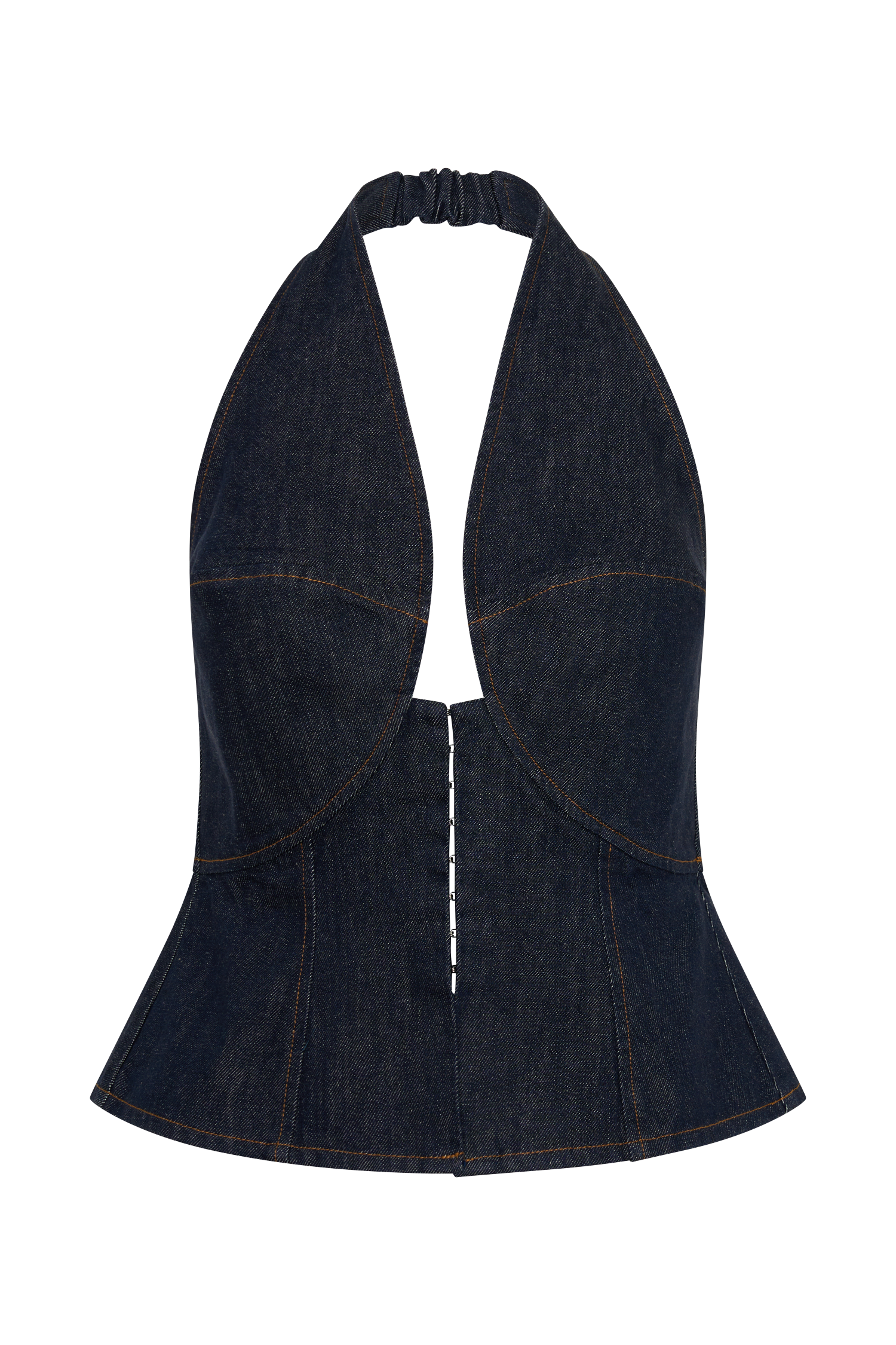 Rema Halter Longline Denim Top - Washed Indigo Blue
