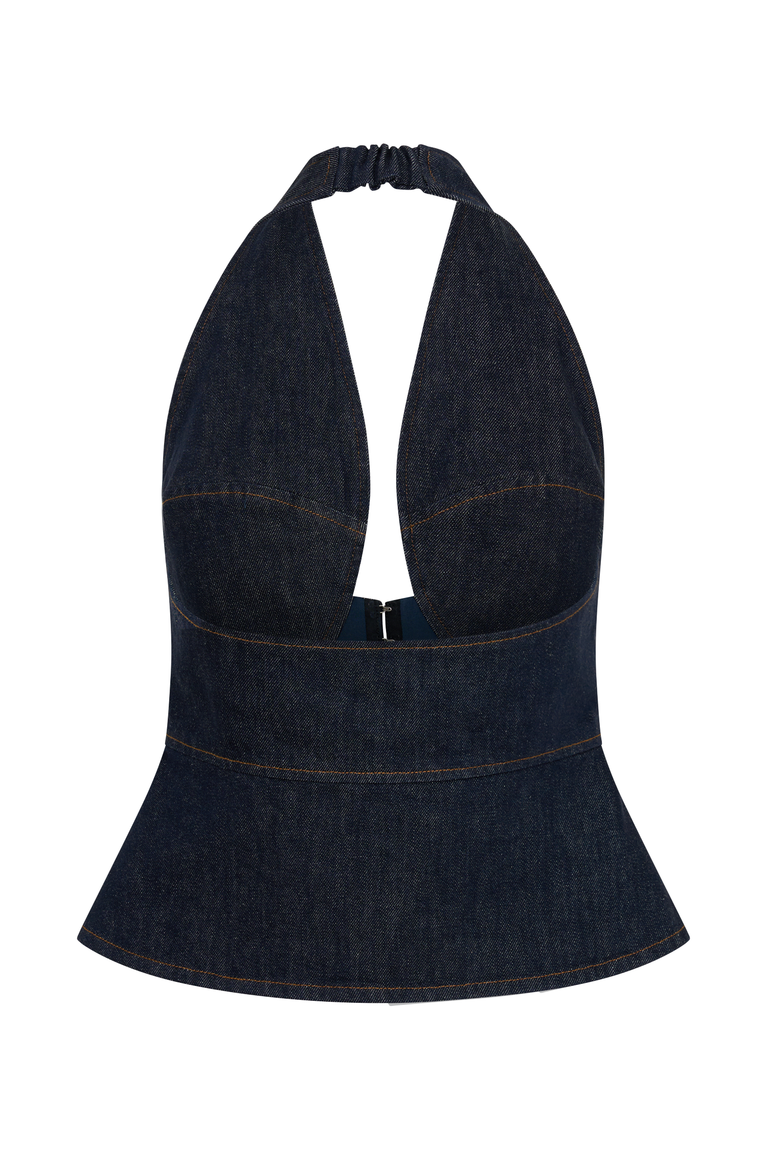 Rema Halter Longline Denim Top - Washed Indigo Blue