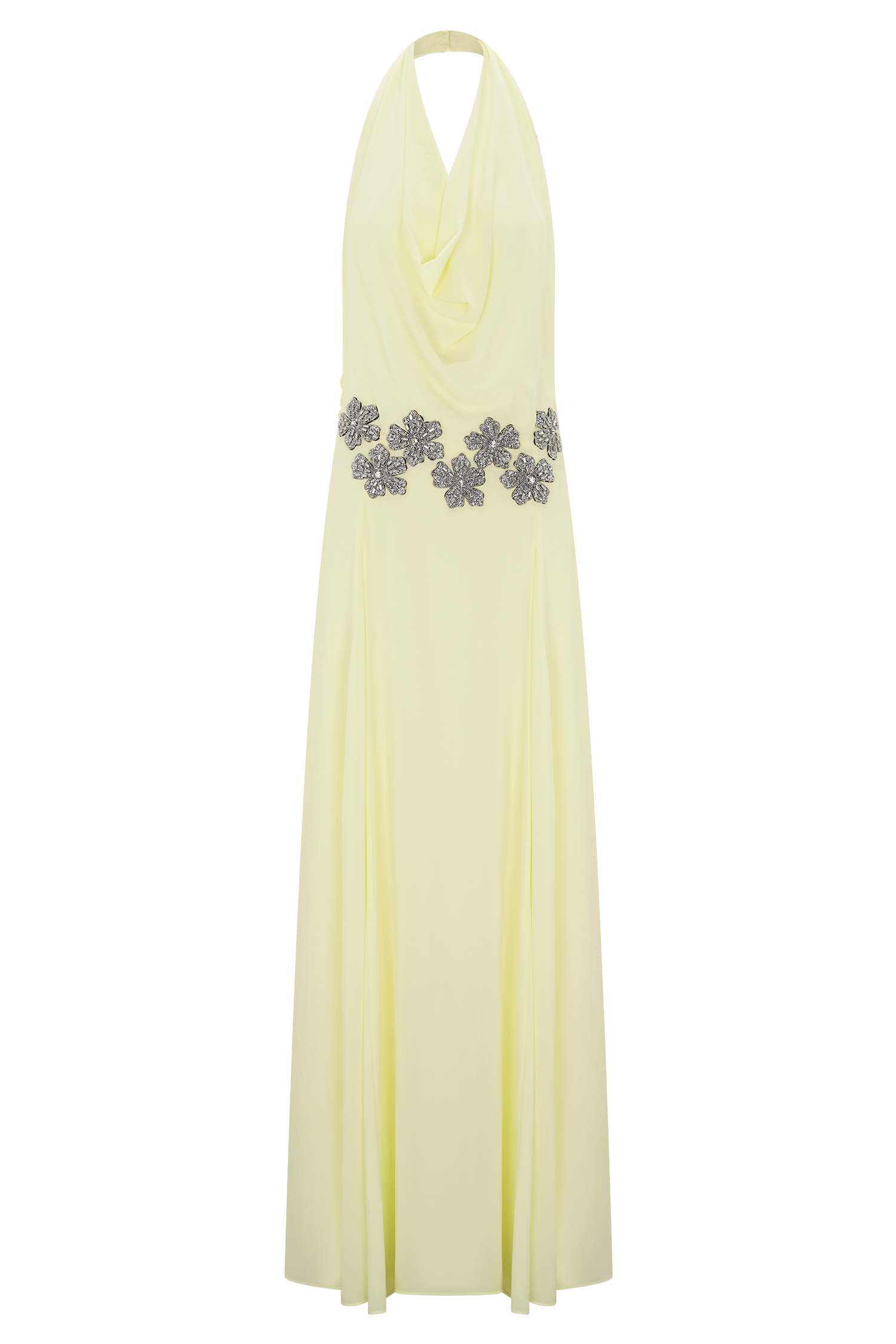 Santal Floral Chiffon Halter Maxi Dress - Lemon