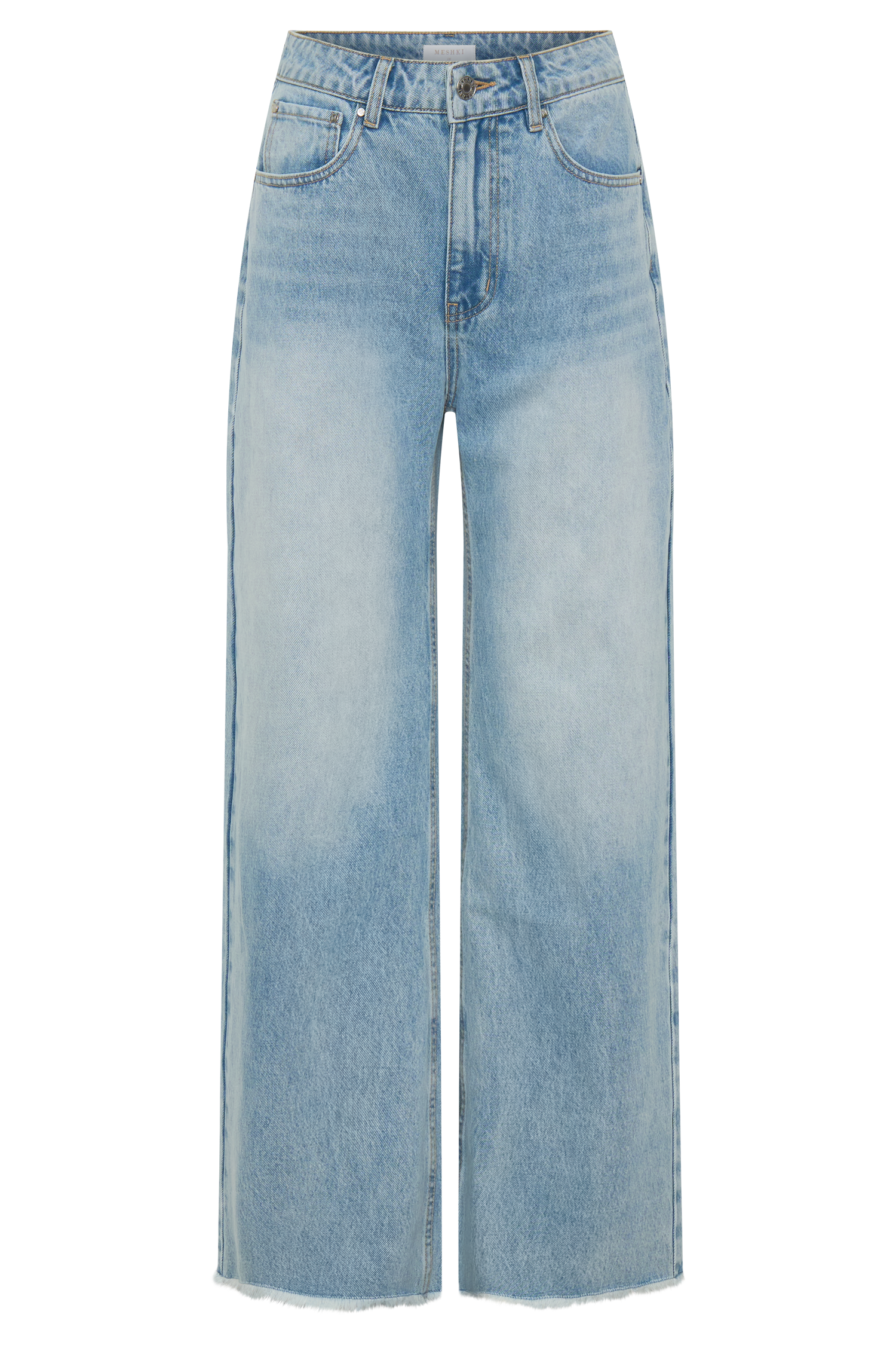 Sebastian Straight Leg Denim Jeans With Fray Hem - Washed Light Blue