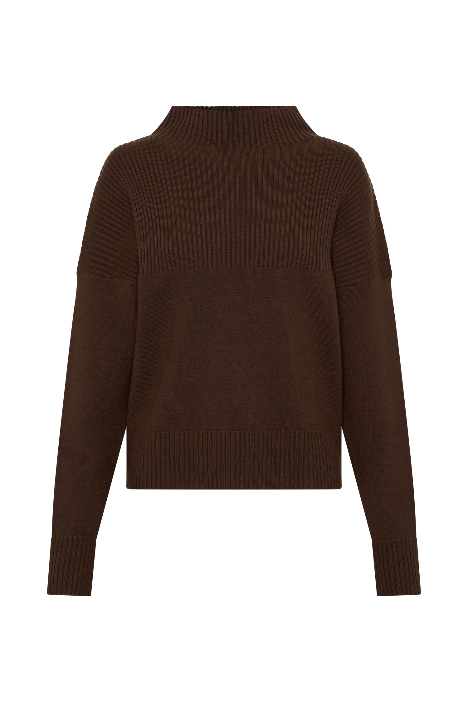 Stanley Ribbed High Neck Jumper - Chocolate