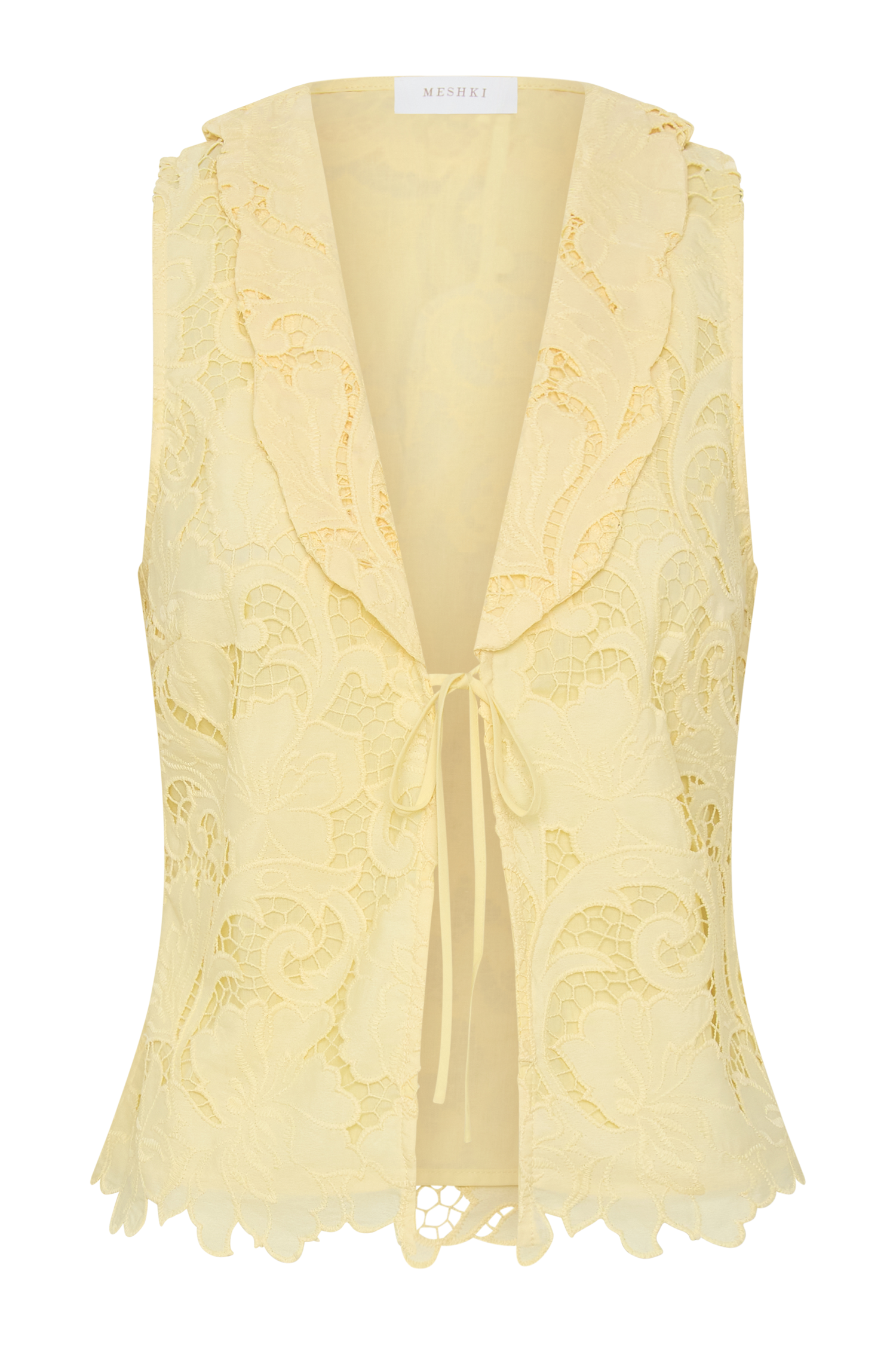 Tessa Broderie Tie Front Sleeveless Top - Lemon