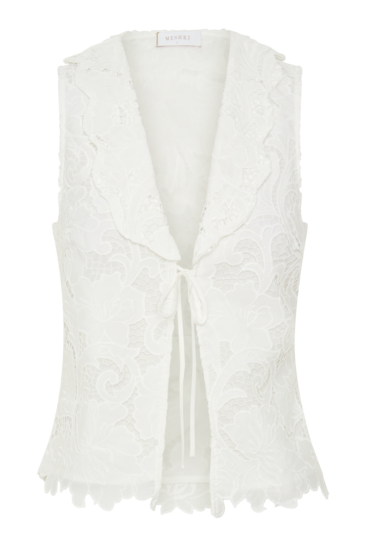 Tessa Broderie Tie Front Sleeveless Top - White