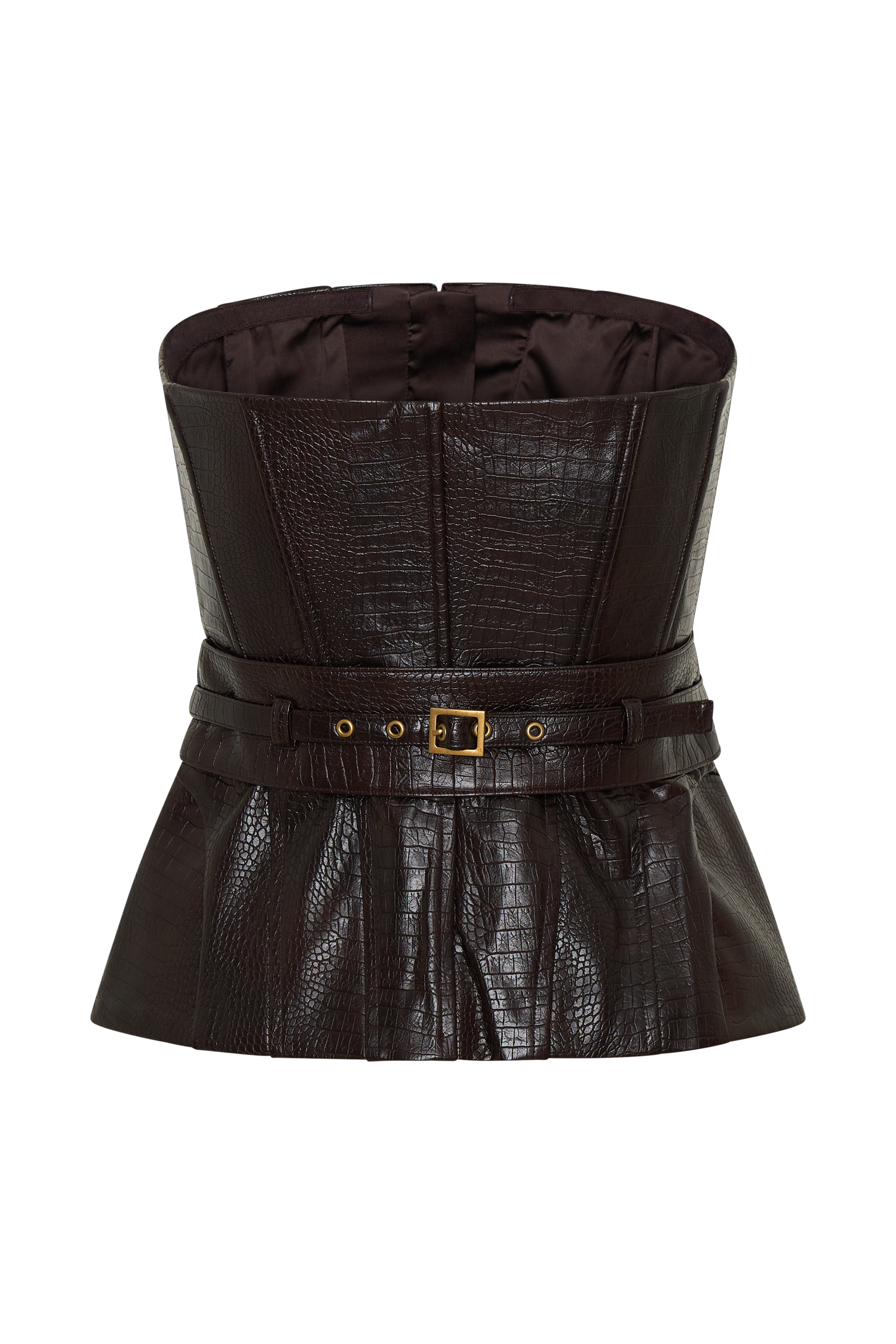 Thalia Faux Leather Boned Corset - Dark Chocolate