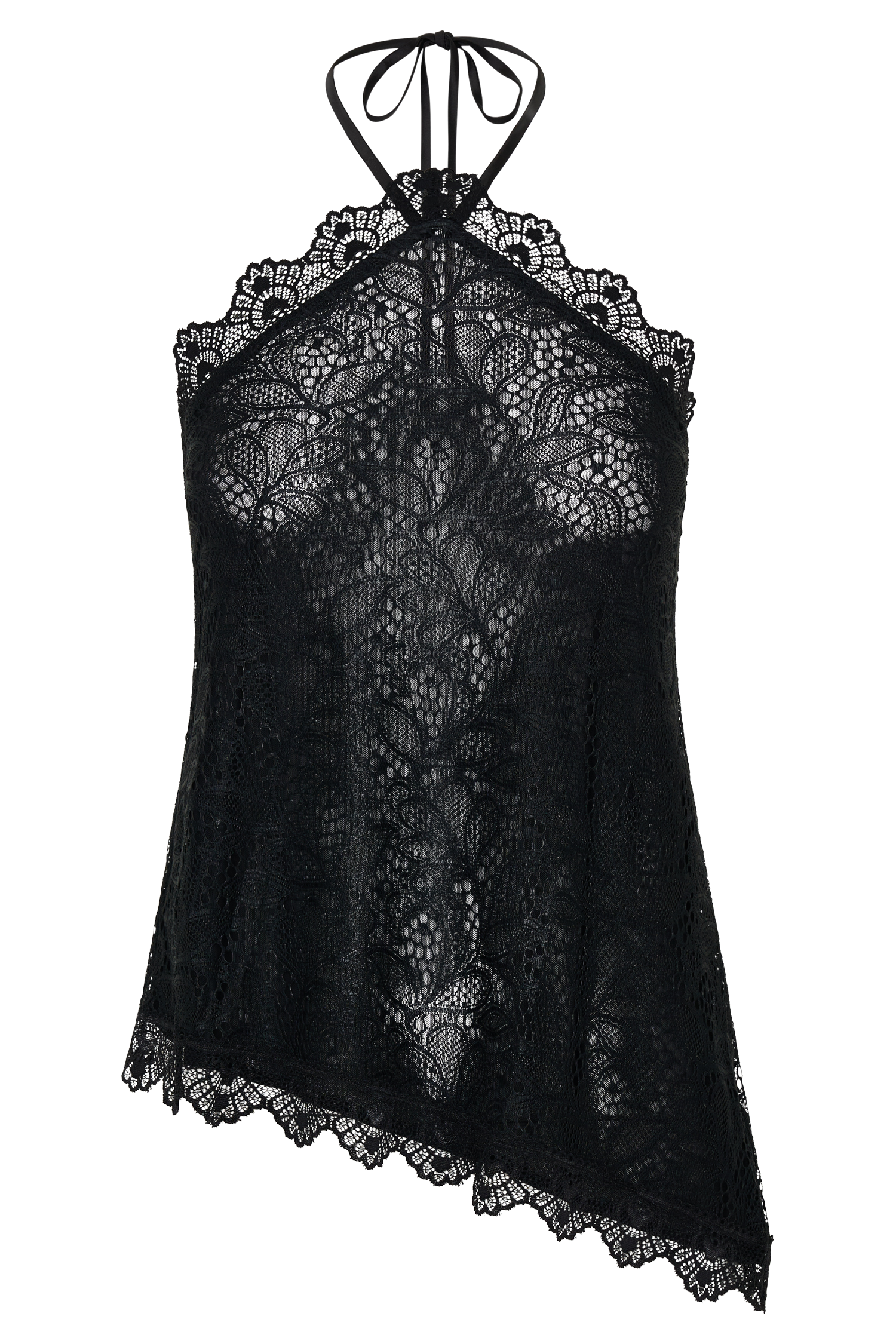 Theodosia Asymmetric Lace Halter Top - Black