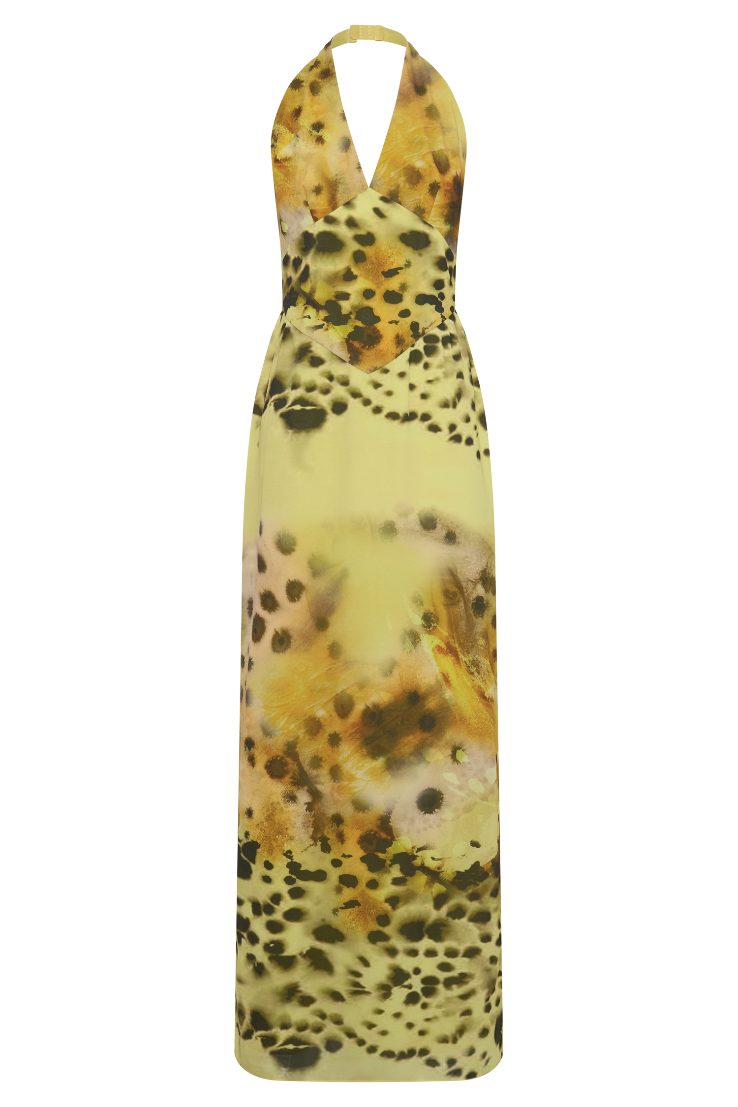 Valentina Chiffon Halter Maxi Dress - Yellow Floral Leopard Print