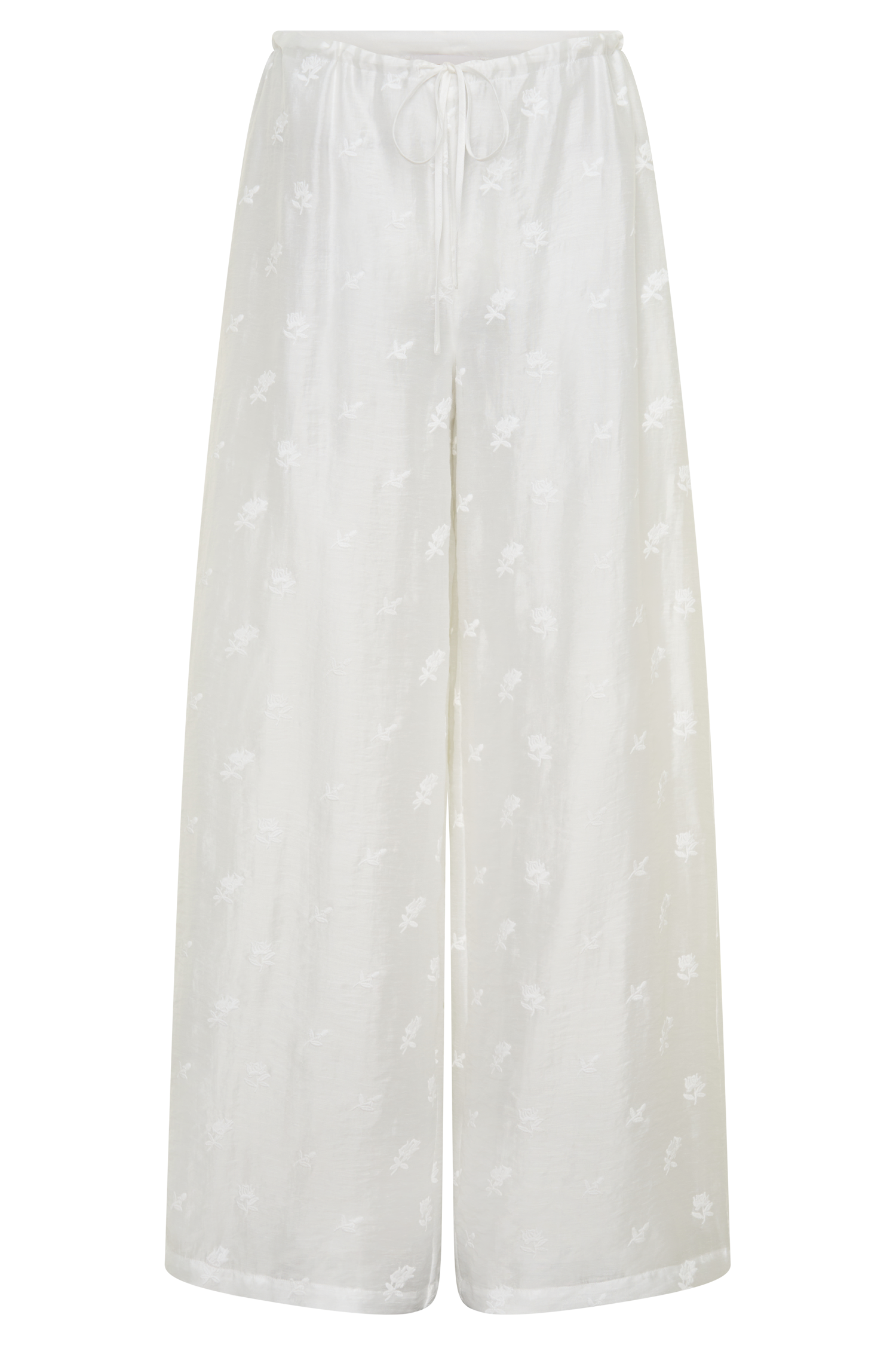 Vivian Tie Waist Embroidered Pant - White