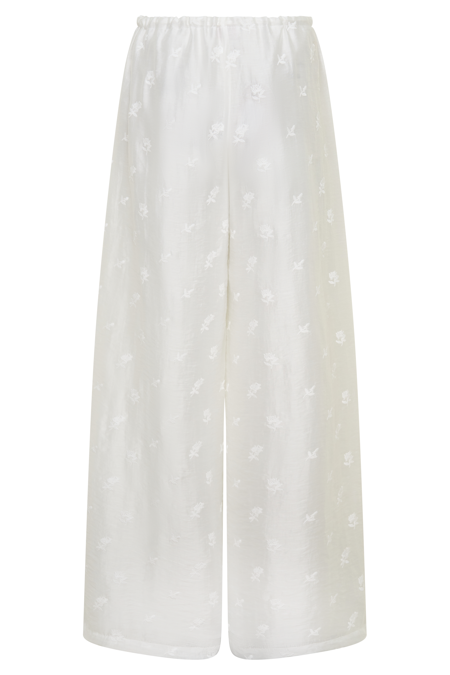Vivian Tie Waist Embroidered Pant - White