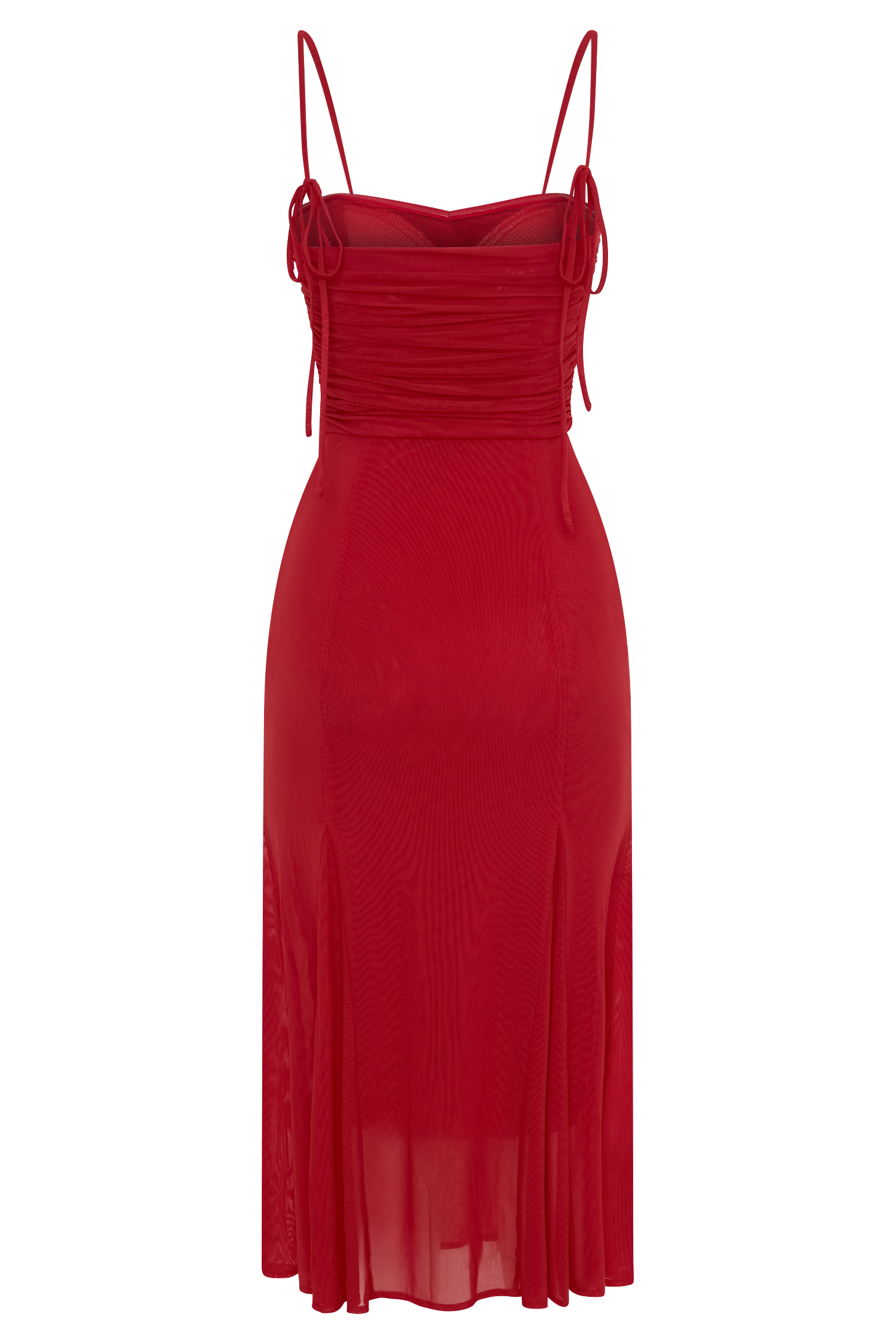 Willa Gathered Mesh Midi Dress - Ruby