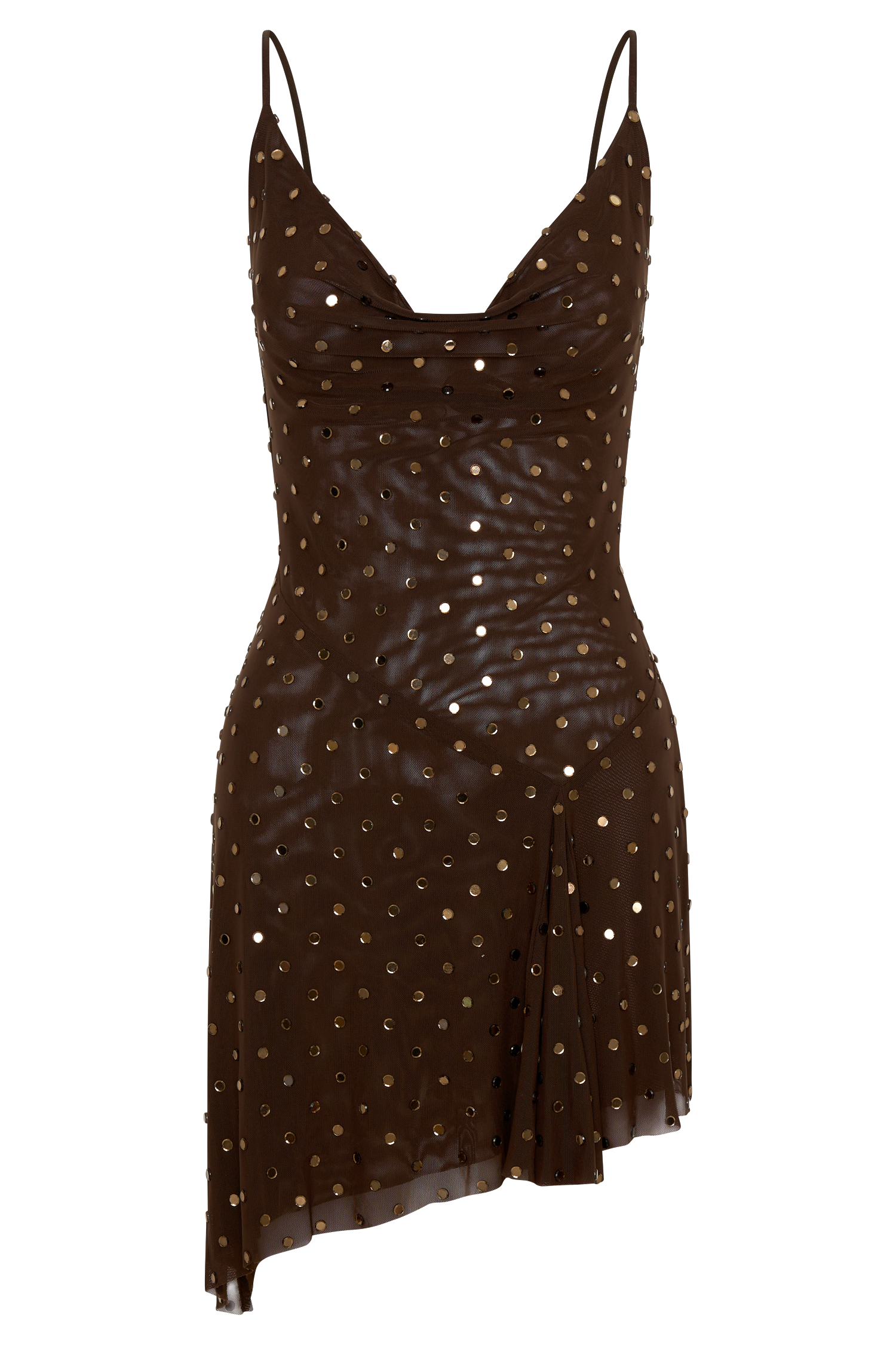 Zahra Diamante Cowl Mini Dress - Chocolate