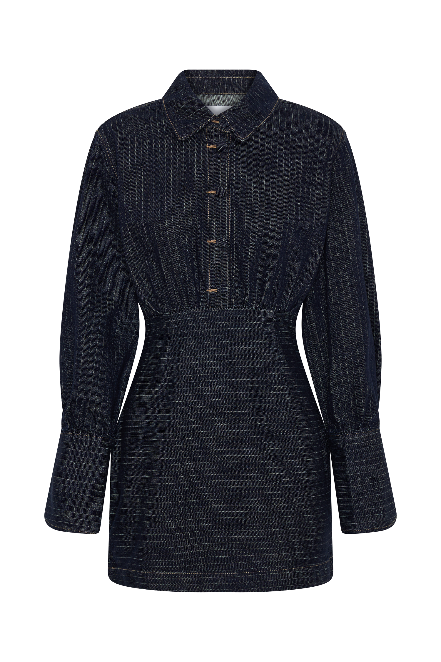 Zarah Denim Long Sleeve Mini Dress - Indigo Pinstripe