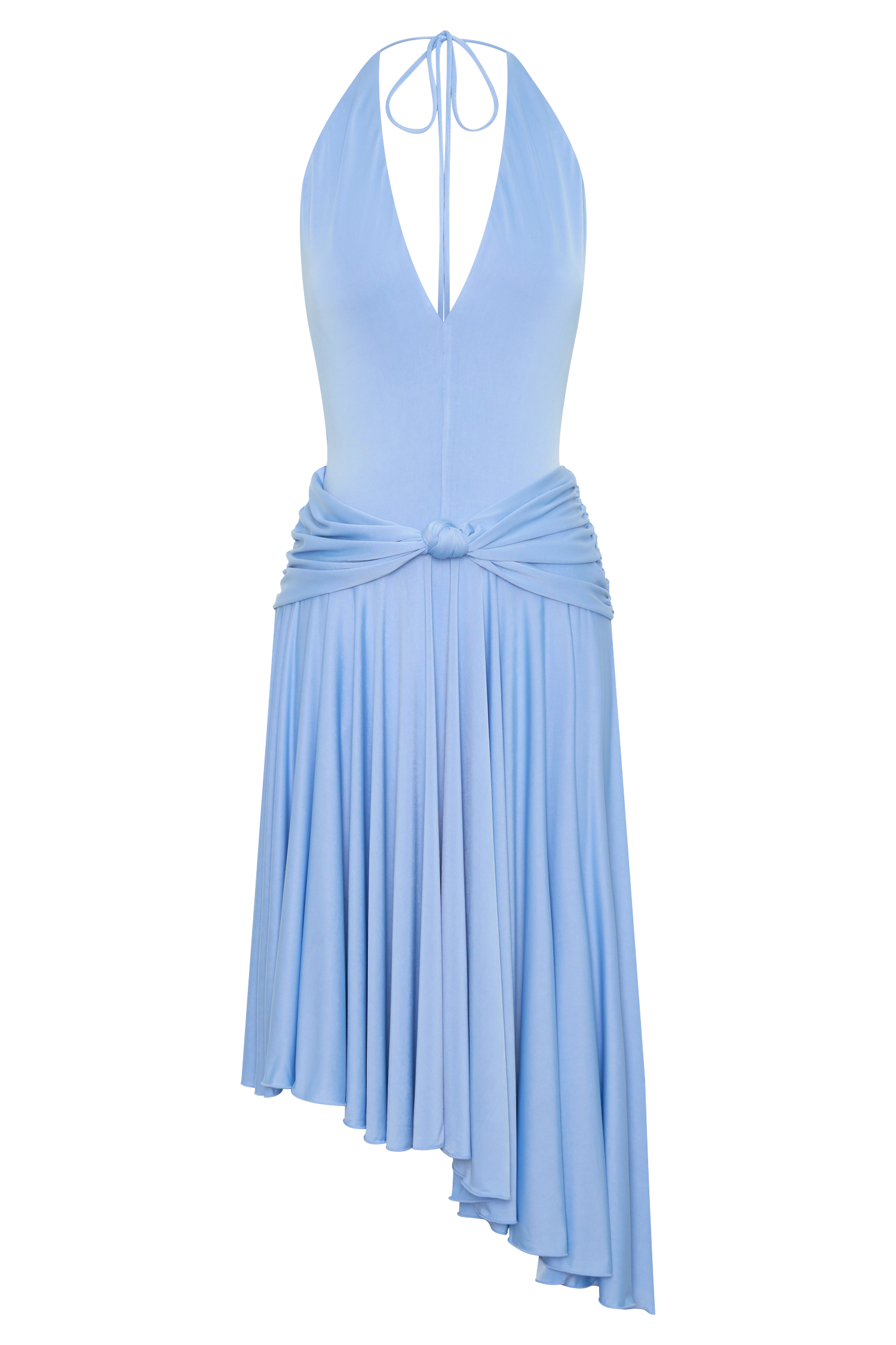 Zelda Asymmetric Slinky Midi Dress - Cornflower Blue