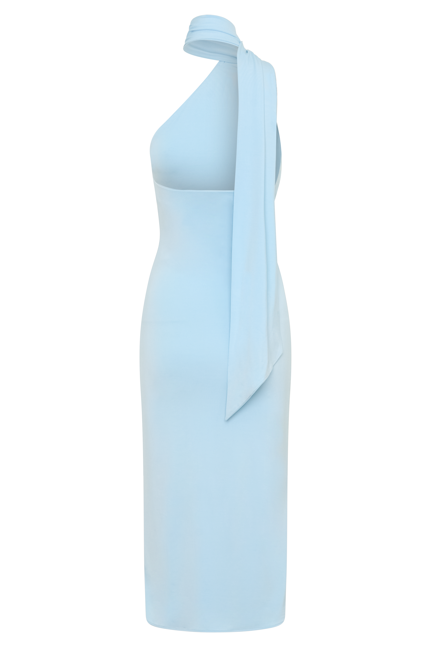 Jemma One Shoulder Tie Midi Dress - Pale Blue