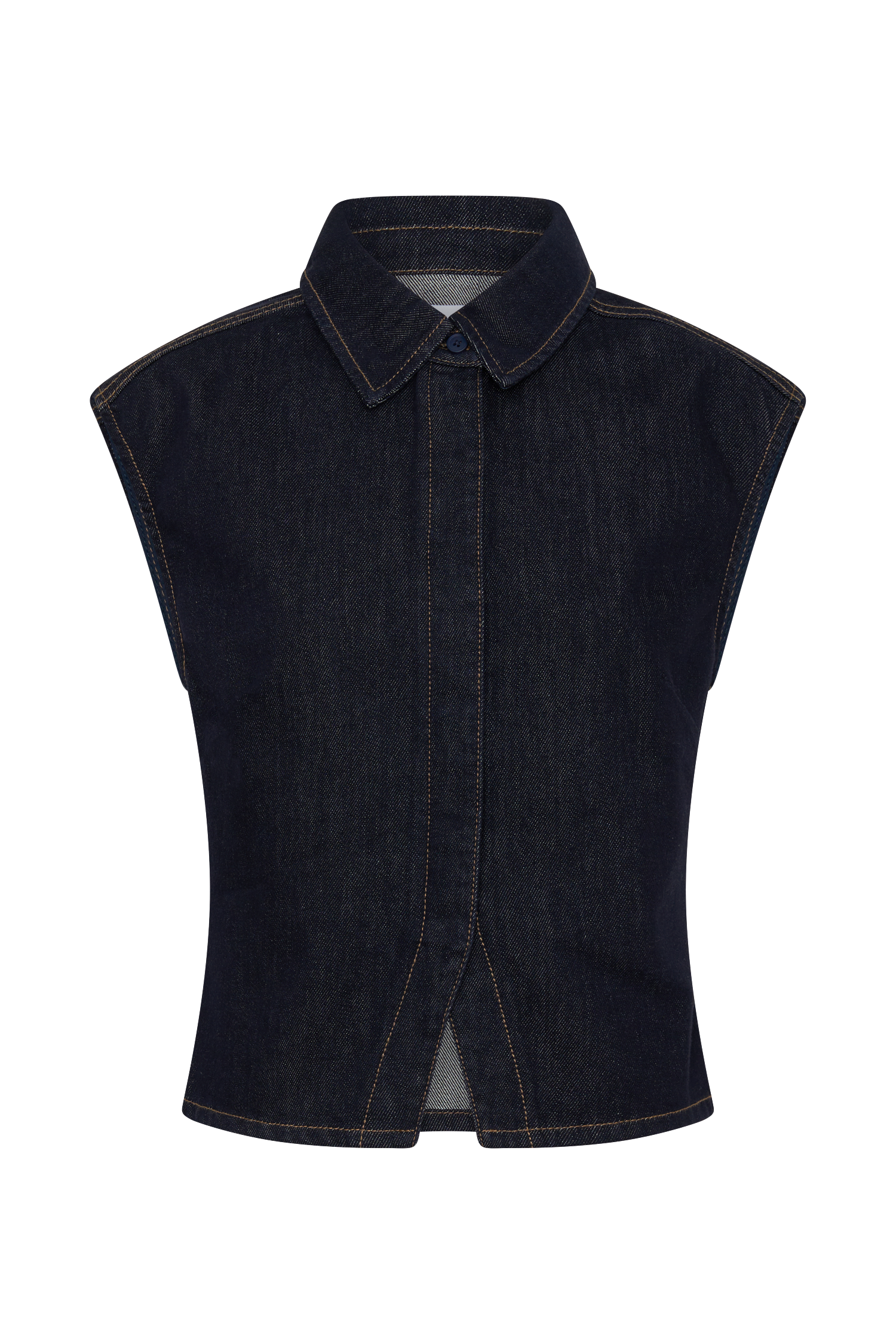 Jeremy Collared Denim Longline Top - Washed Indigo Blue