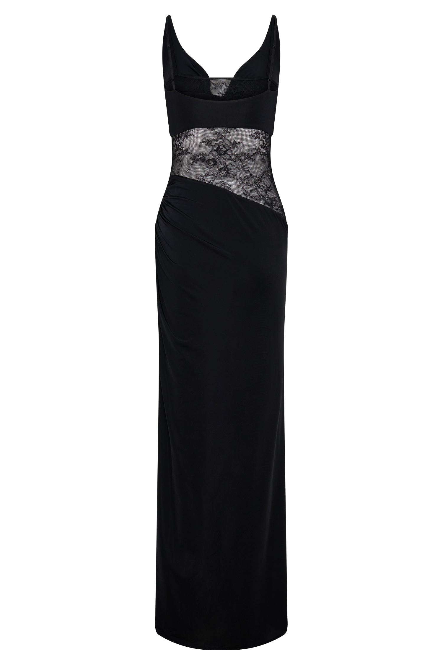 Kelela Draped Slinky And Lace Maxi Dress - Black