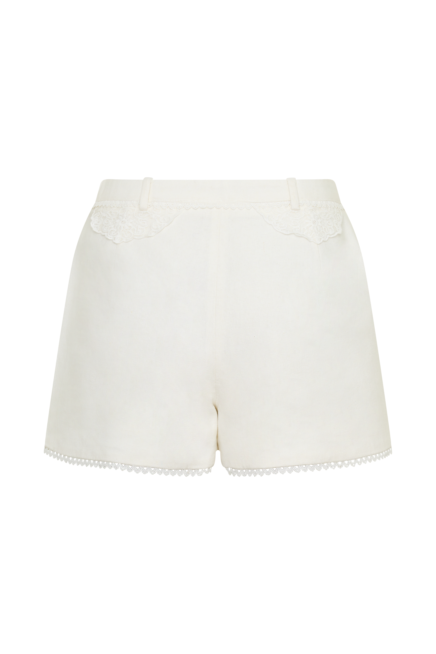 Melody Linen Short With Lace - White