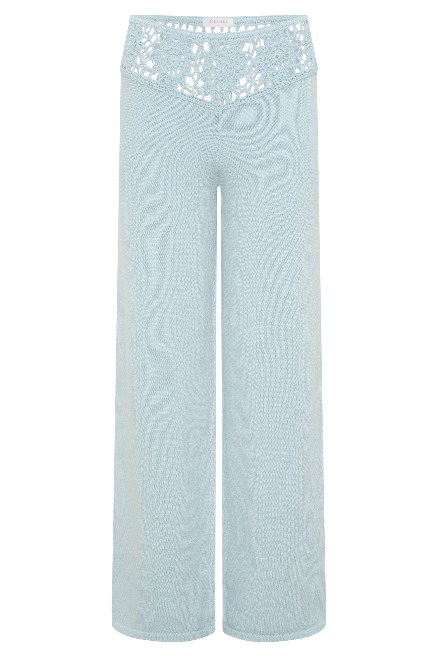 Miley Crochet Waistband Straight Leg Pant - Pale Aqua