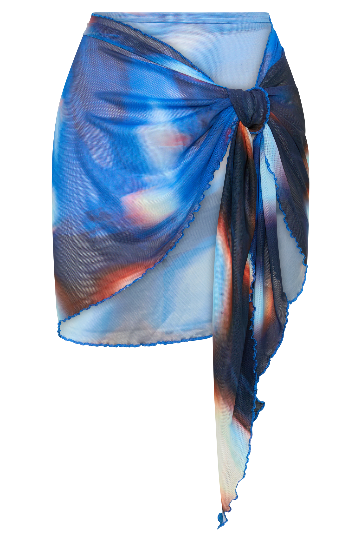 Nena Sheer Mesh Print Sarong - Blue Abstract Print