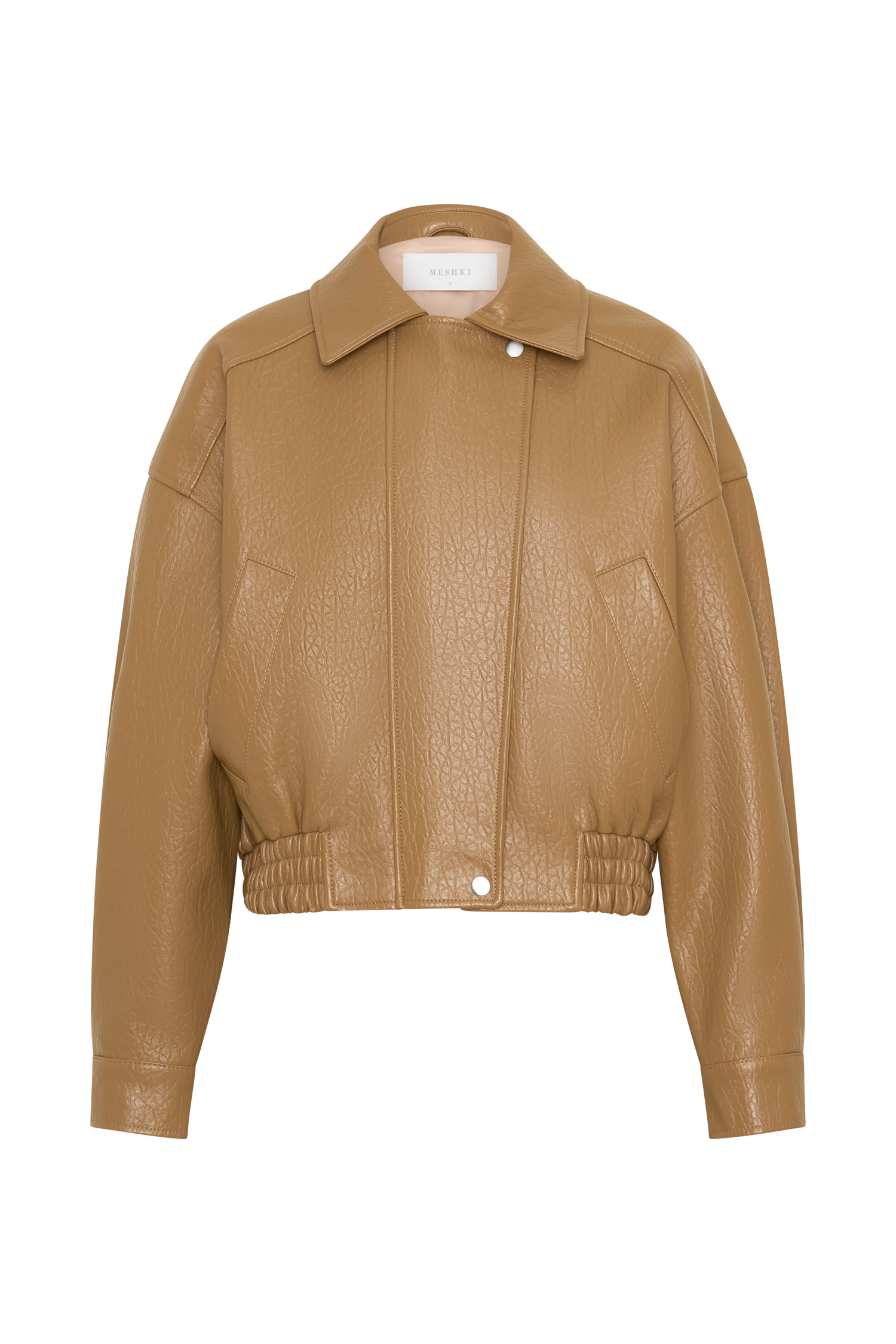Paige Faux Leather Cropped Jacket - Beige