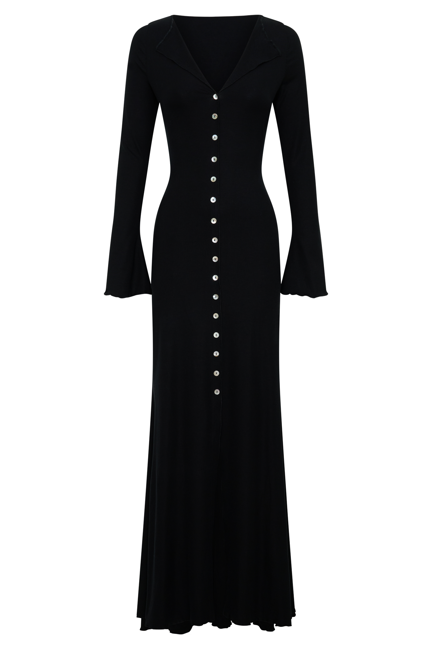 Tanya Buttoned Long Sleeve Maxi Dress - Black