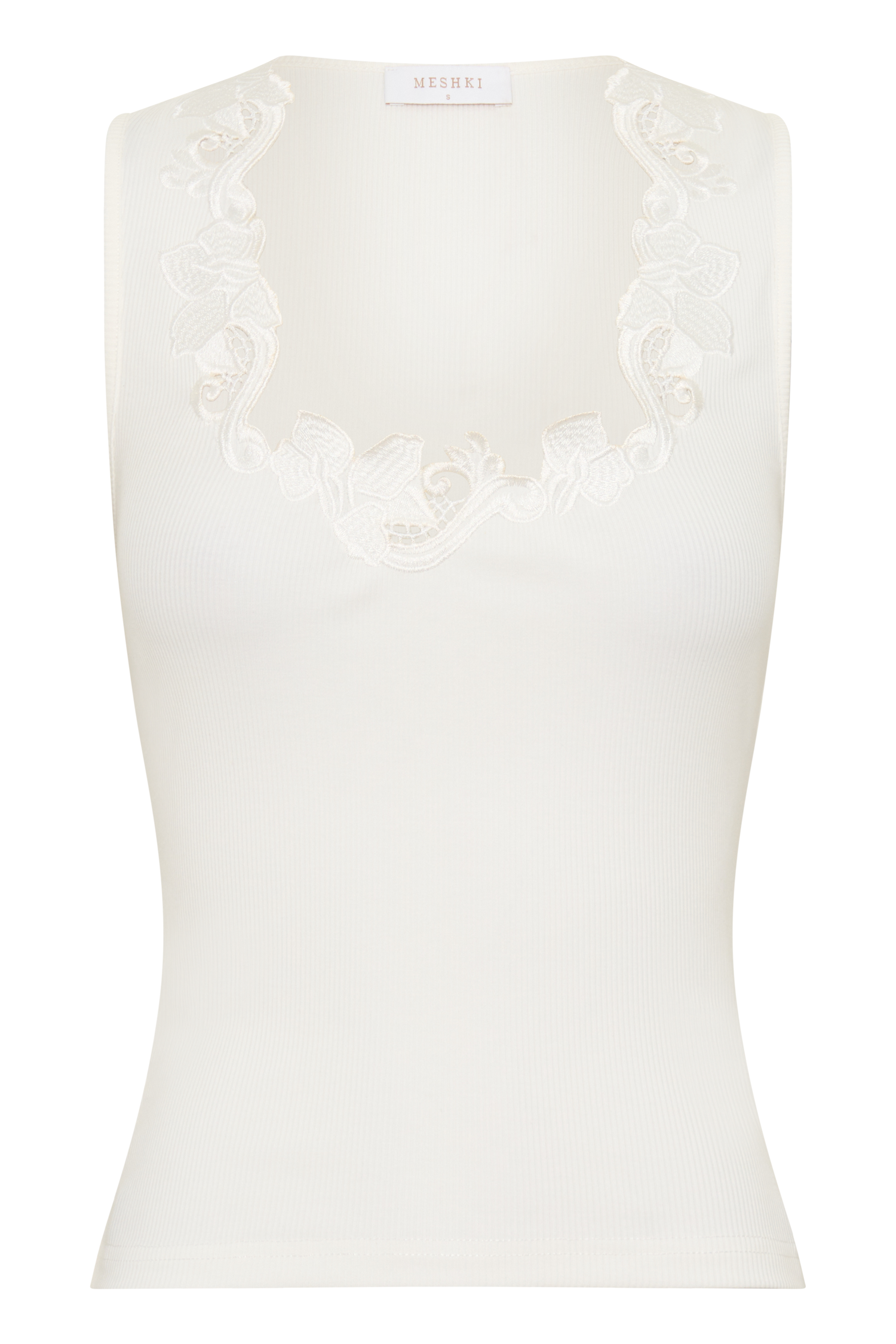 Vianna Broderie Ribbed Tank Top - Ivory