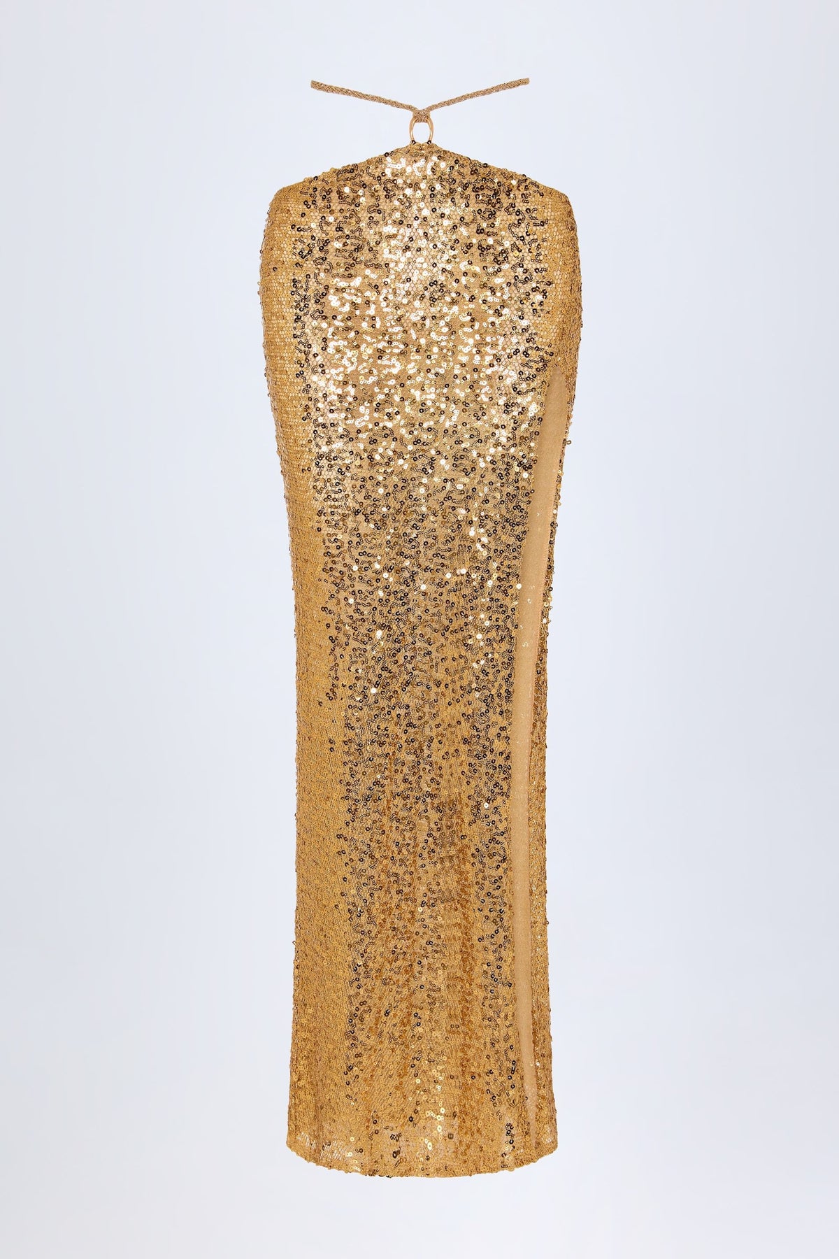 Embellished Hardware-Detail Strappy Maxi Skirt in Gold