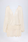 Lace-Up Balloon-Sleeve Mini Dress in Ivory