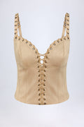 Lace-Up Top in Tan